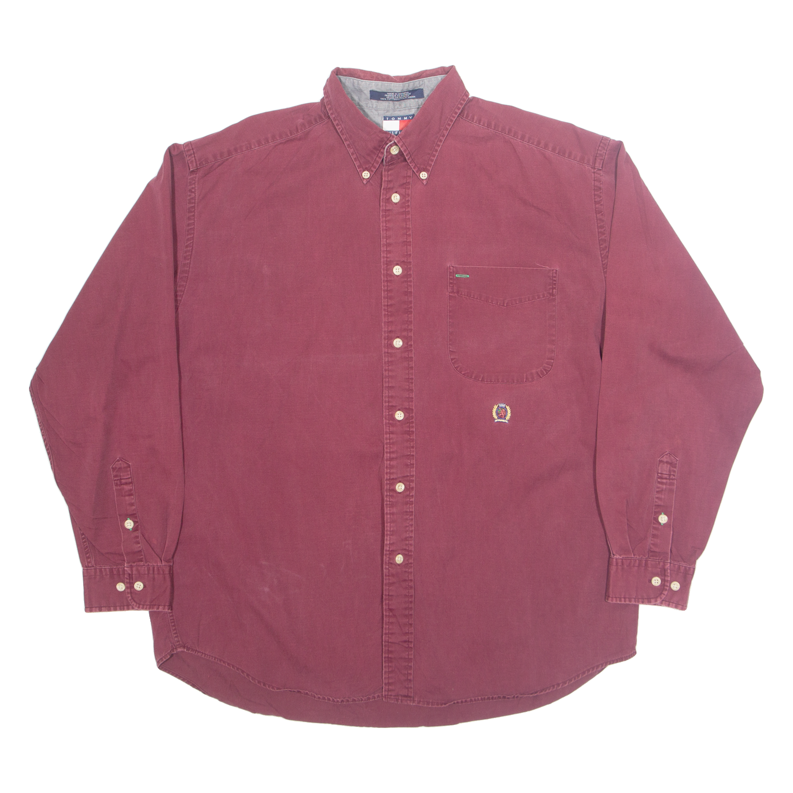 TOMMY HILFIGER Mens Plain Shirt Maroon Long Sleeve L Refurbished - N/A refurbished available on Cerqular