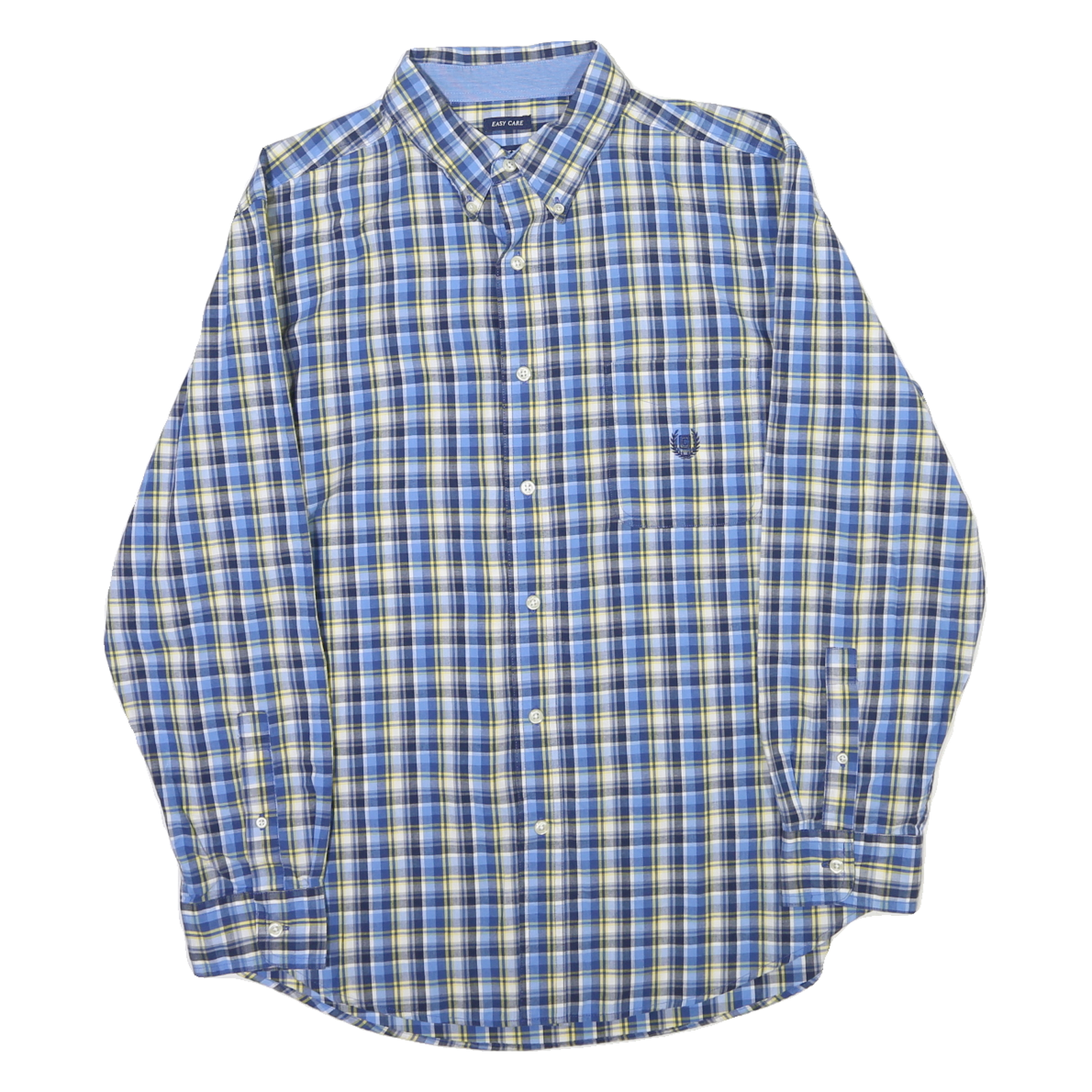 CHAPS Mens Blue & Yellow Check Shirt L Easy Care Long Sleeve Button Down Fit Refurbished - N/A refurbished available on Cerqular