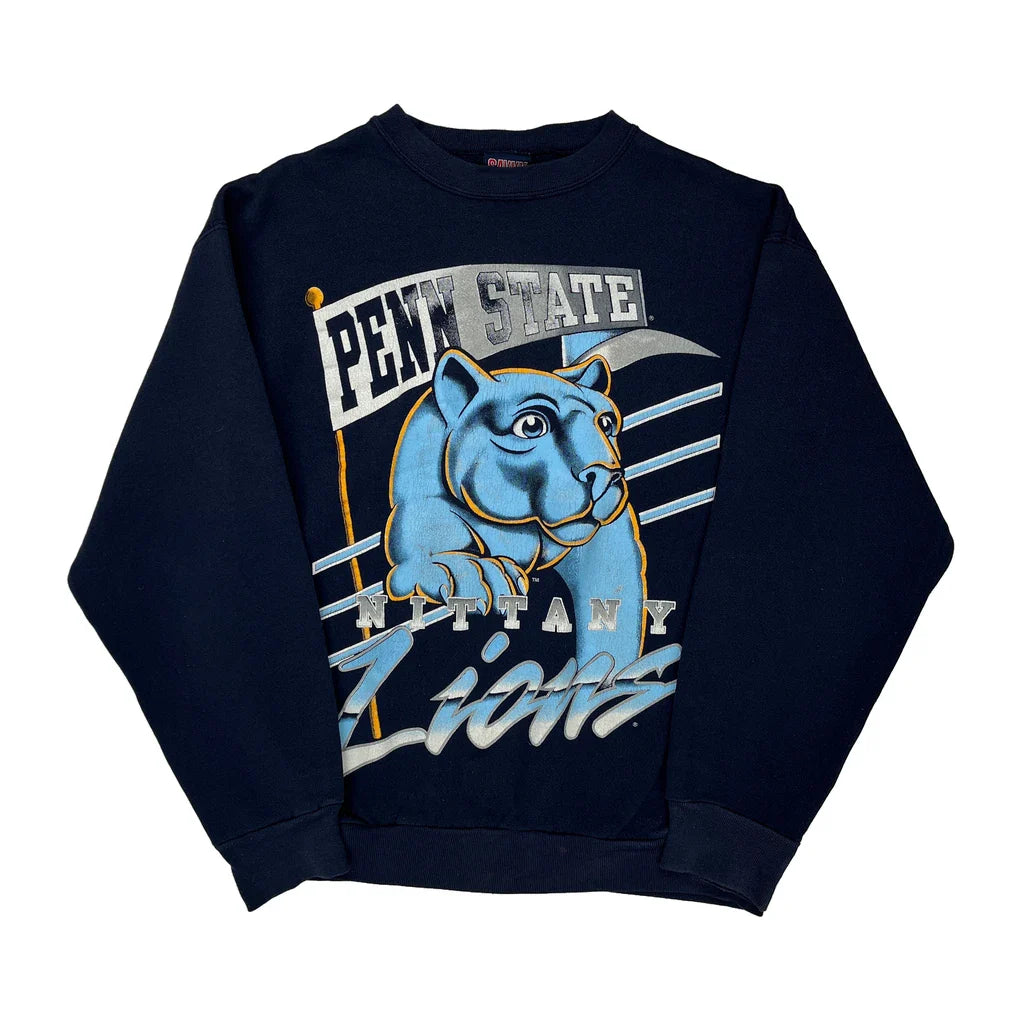 Penn State Nittany Lions Savvy College Sweatshirt - Large Navy Cotton Refurbished - Thrifted (note: this is a term often used to describe second- refurbished available on Cerqular