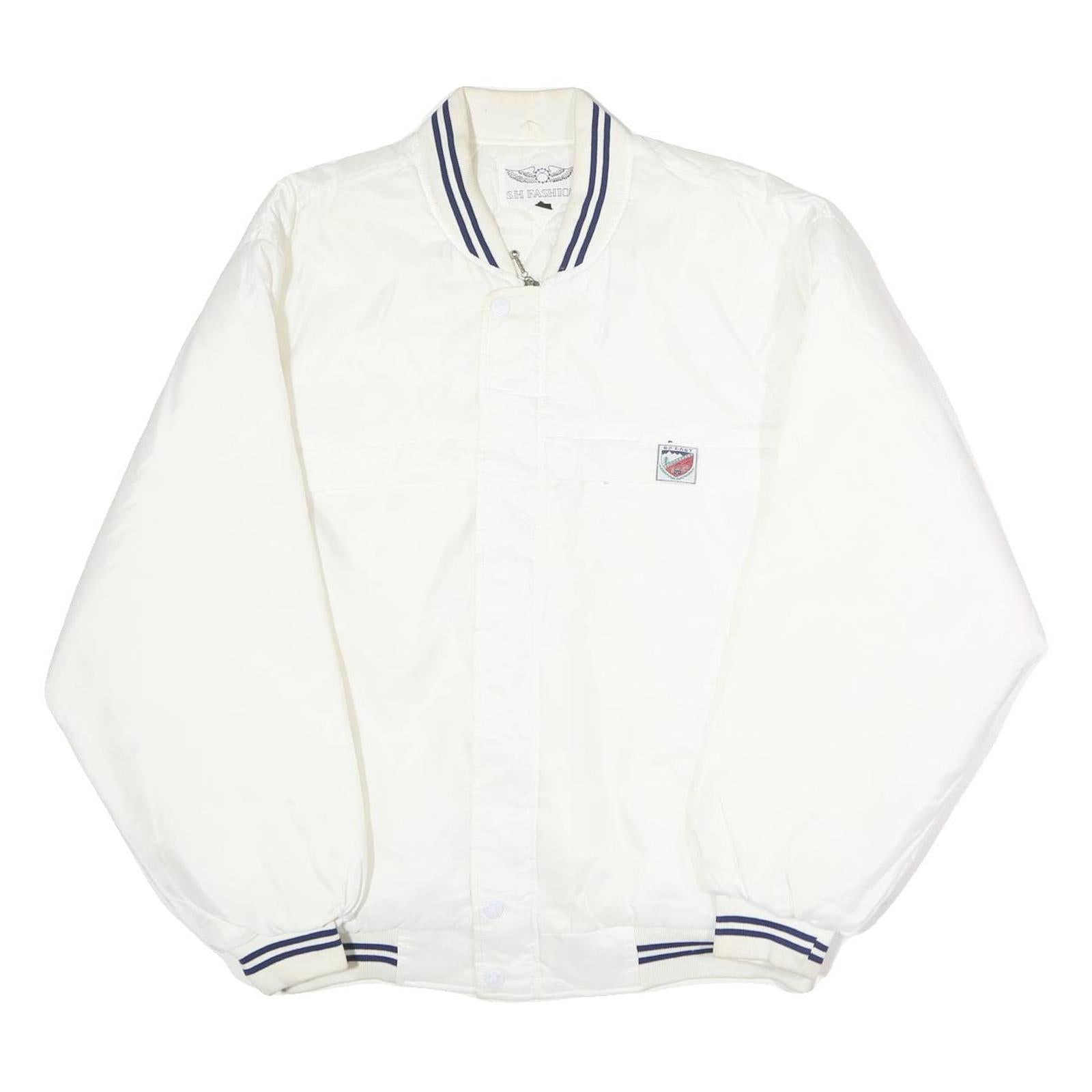 Buy S.H FASHION Mens White Nylon Bomber Jacket L Button Closure Plain Lightweight Refurbished - $32.49 S.H FASHION Mens White Nylon Bomber Jacket L Button Closure Plain Lightweight Refurbished - N/A refurbished available on Cerqular