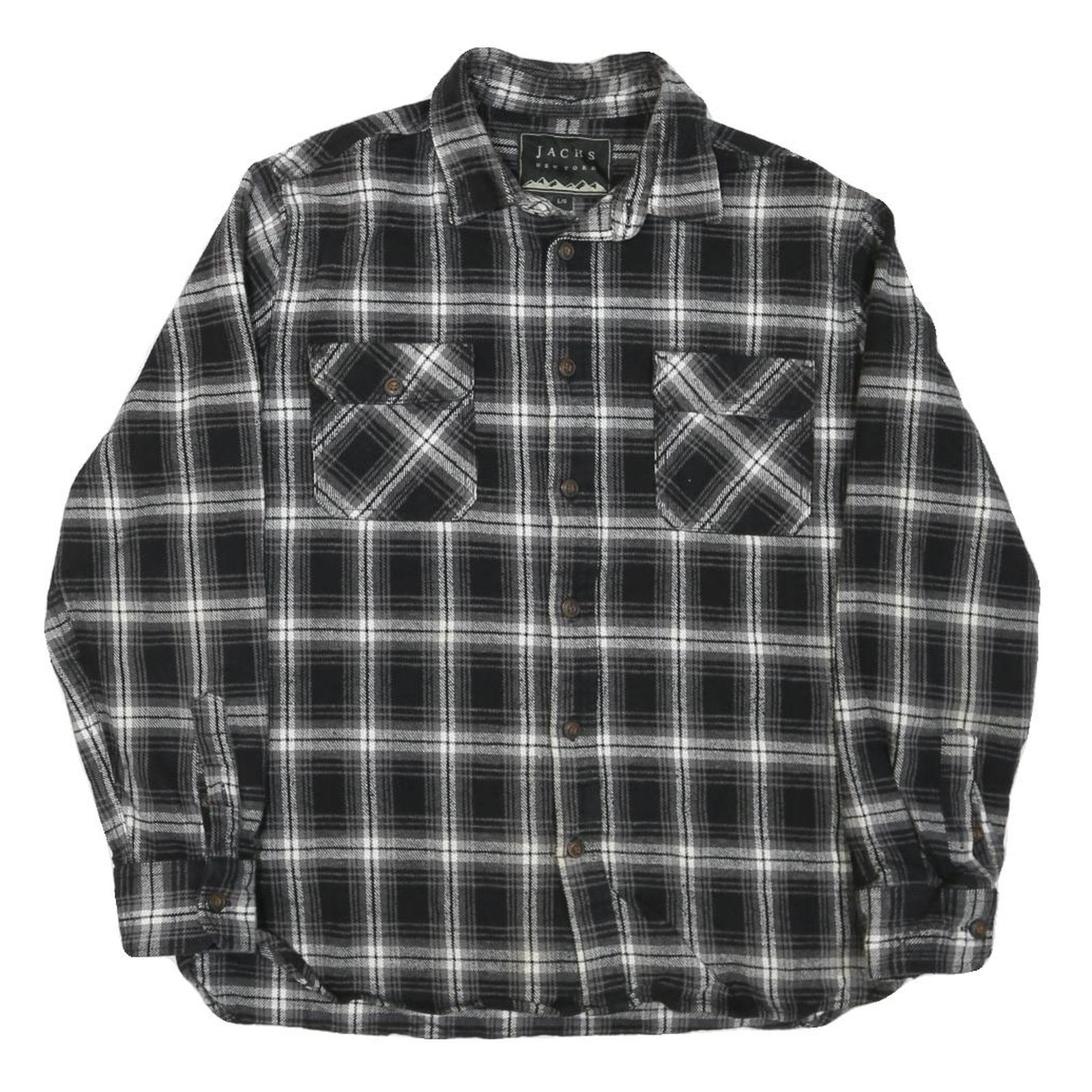 JACHS Mens Black & Grey Plaid Cotton Blend Shirt L Button Front Casual Refurbished - N/A refurbished available on Cerqular