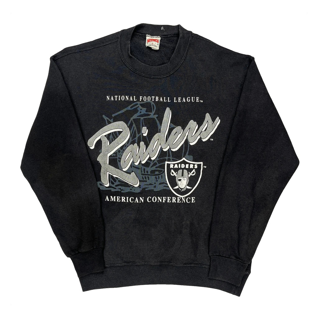 Made In USA, Raiders Nutmeg Nfl Sweatshirt - Medium Black Cotton Refurbished - Thrifted (note: this is a term often used to describe second- refurbished available on Cerqular