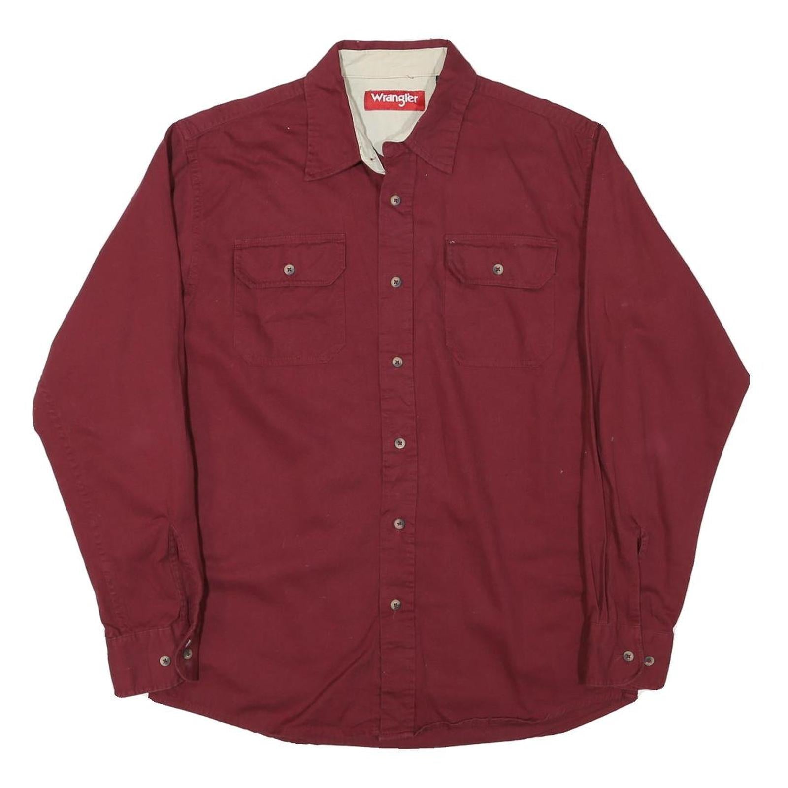 WRANGLER Mens Maroon Cotton Blend Shirt M Button Chest Pockets Classic Fit Refurbished - N/A refurbished available on Cerqular