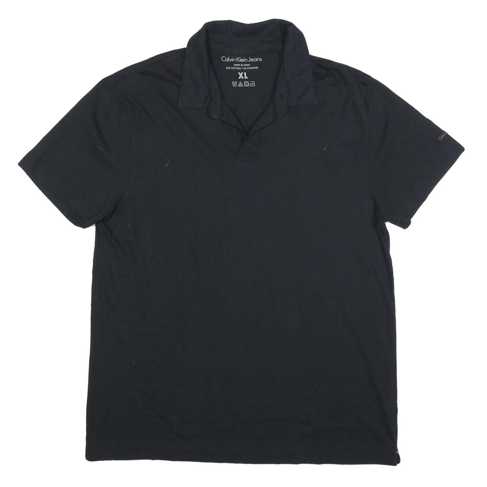 CALVIN KLEIN JEANS Mens Black Cotton Blend Short Sleeve Plain Polo Shirt XL Refurbished - N/A refurbished available on Cerqular