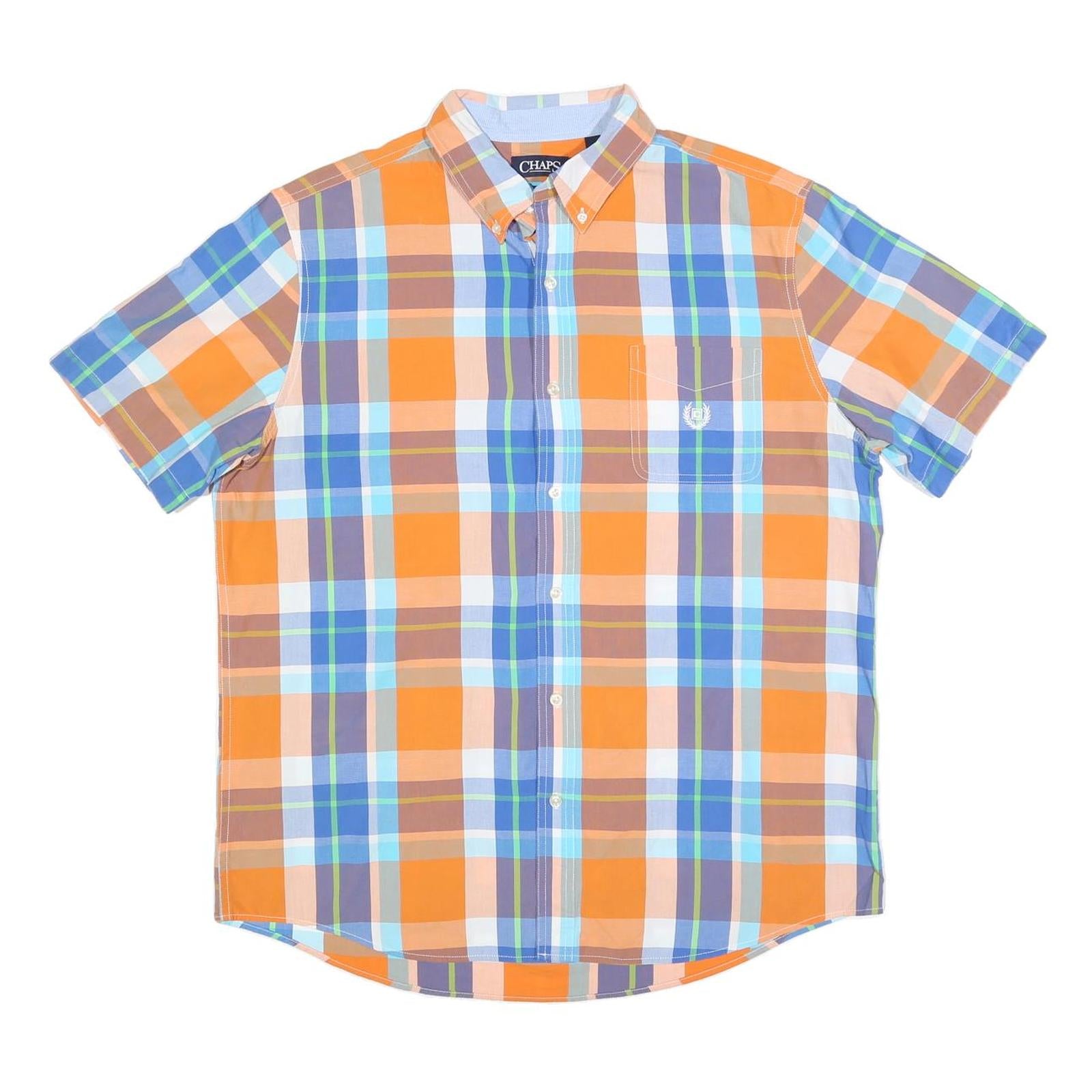 CHAPS Mens Orange & Blue Check Shirt L Button-Down Collar Short Sleeve Refurbished - N/A refurbished available on Cerqular