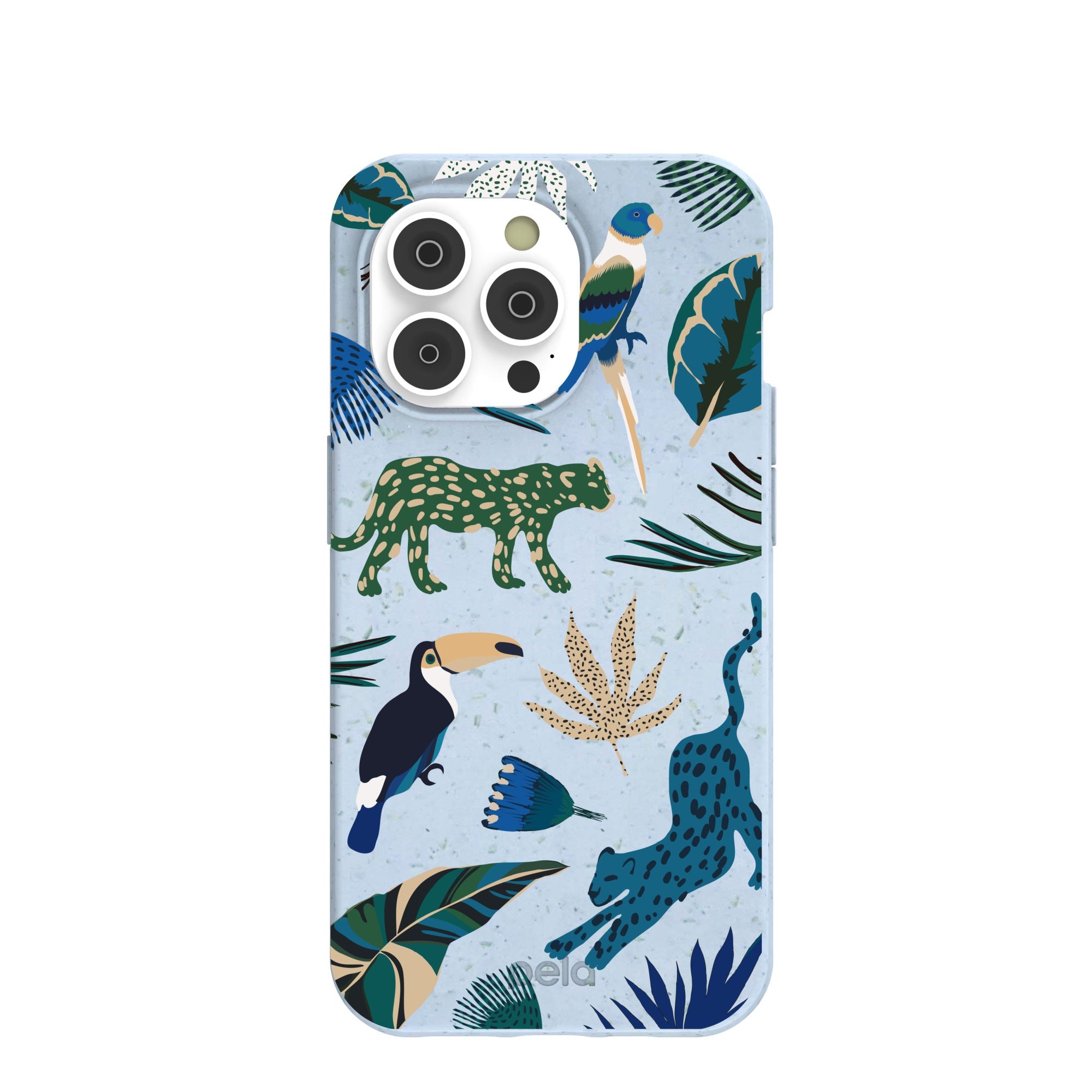 Powder Blue Tropical Rainforest iPhone 14 Pro Case Refurbished - Pela Case refurbished available on Cerqular