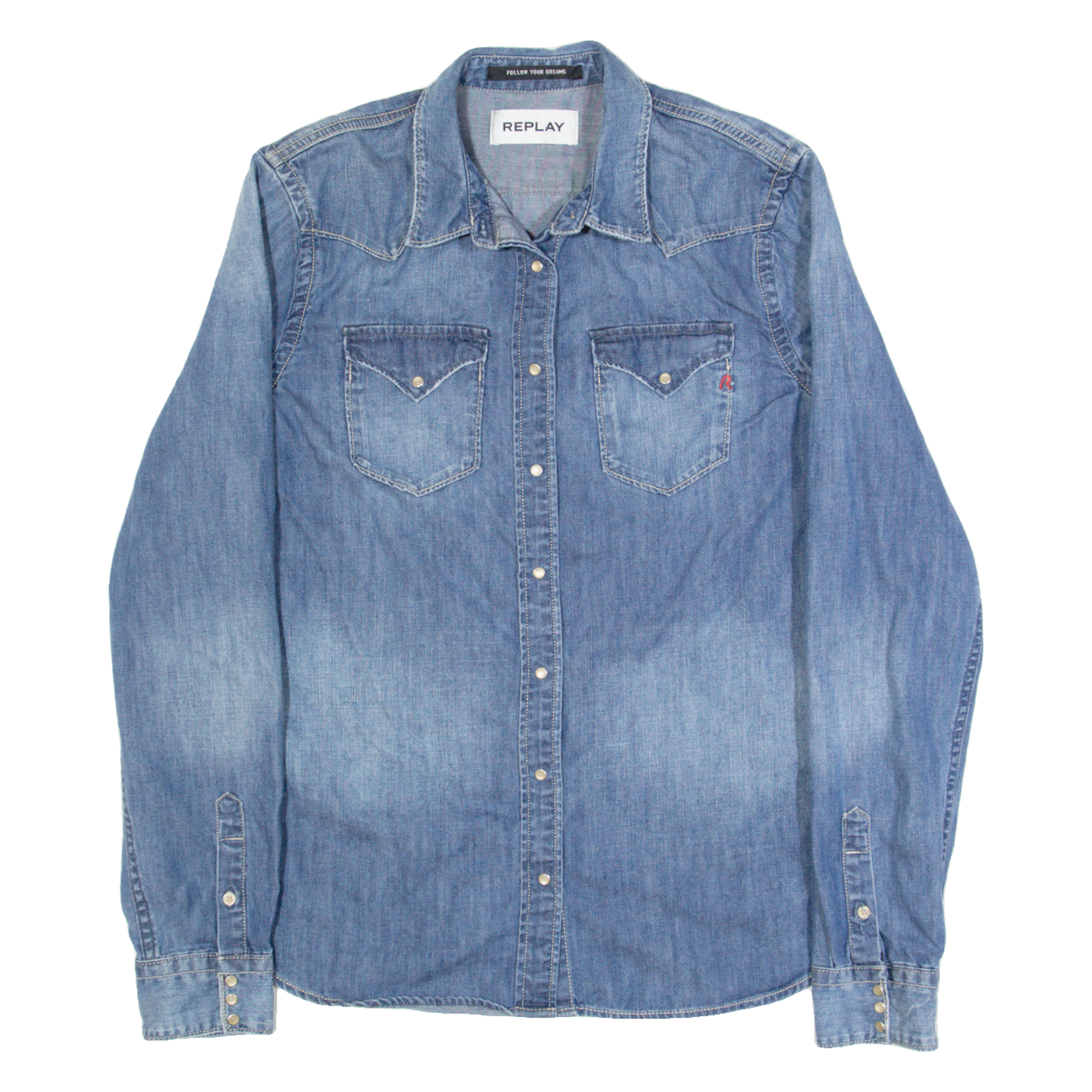 REPLAY Womens Denim Shirt Blue Long Sleeve M Refurbished - N/A refurbished available on Cerqular