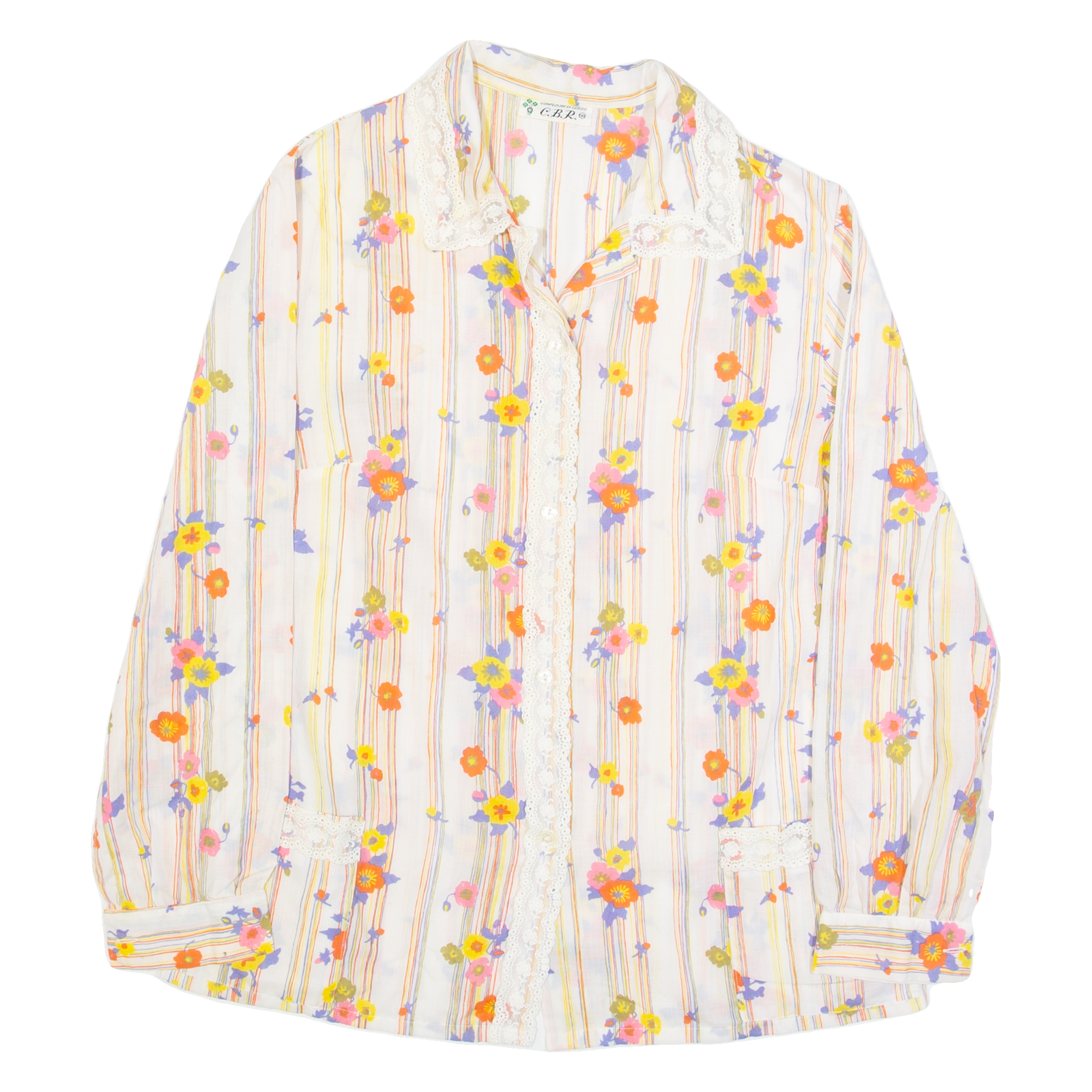 CBR Womens Printed Shirt Cream Collared Long Sleeve Floral M Refurbished - N/A refurbished available on Cerqular