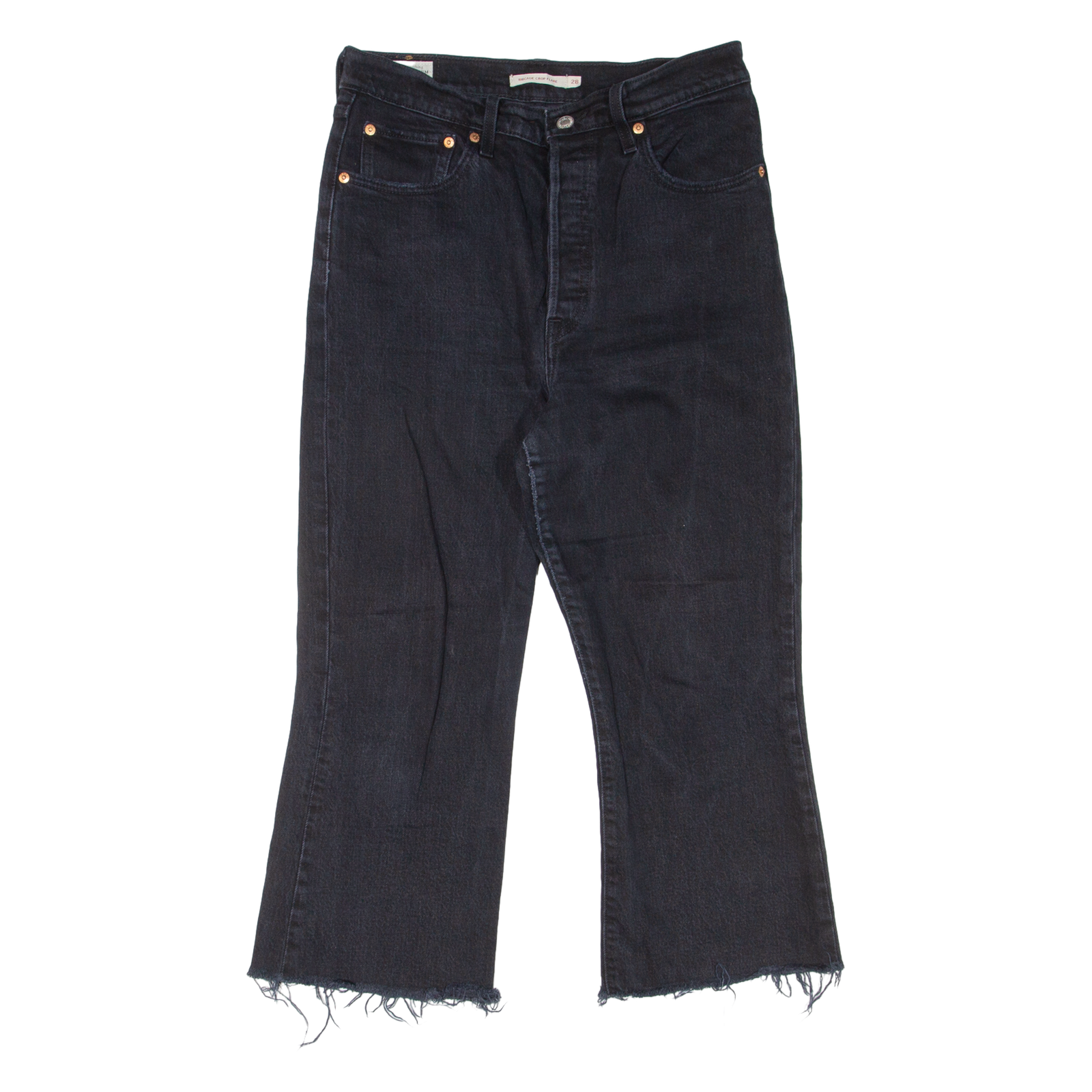 LEVI'S Rib Cage Crop BIG E Womens Jeans Black Regular Flared W28 L22 Refurbished - N/A refurbished available on Cerqular
