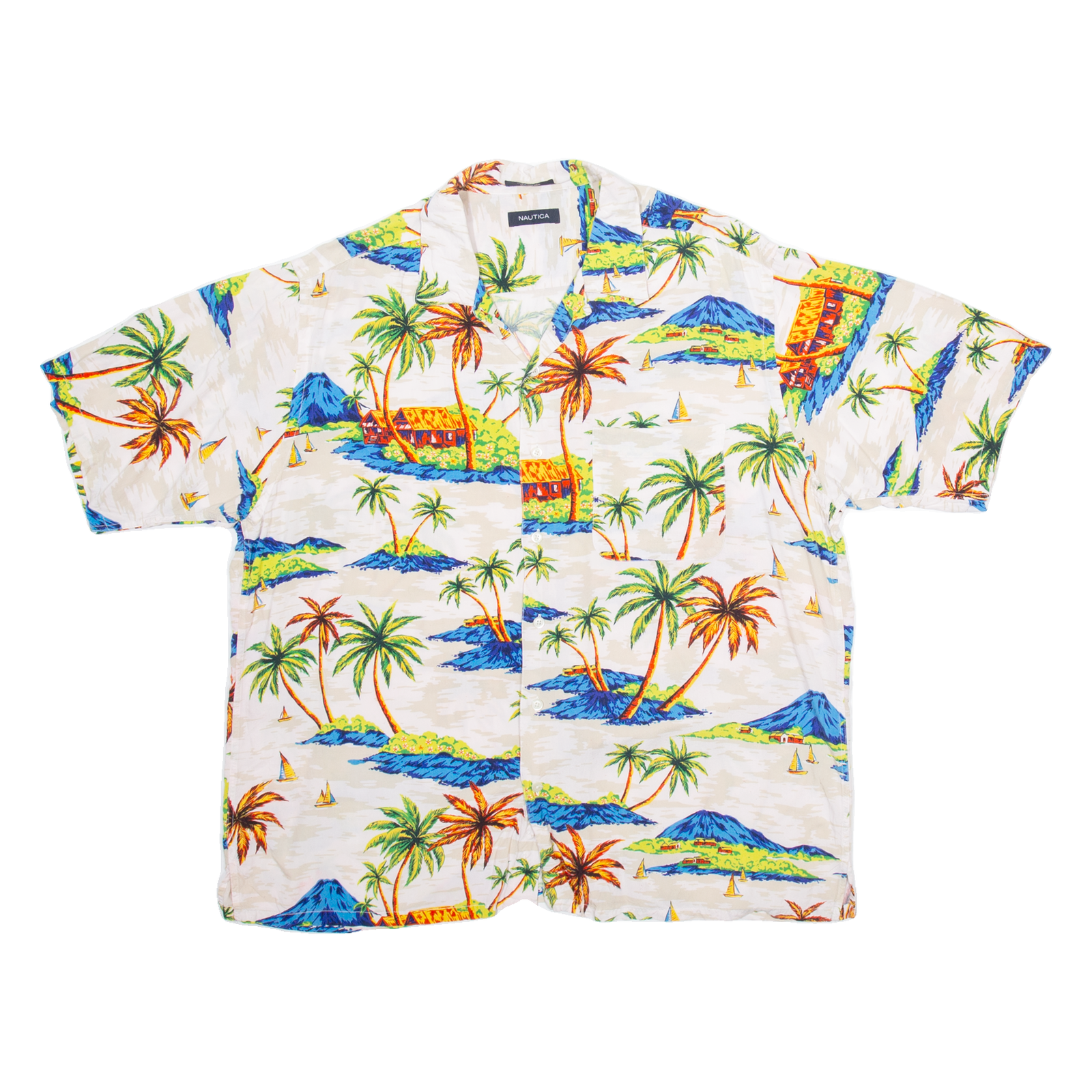 NAUTICA Mens Hawaiian Shirt White Crazy Pattern L Refurbished - N/A refurbished available on Cerqular