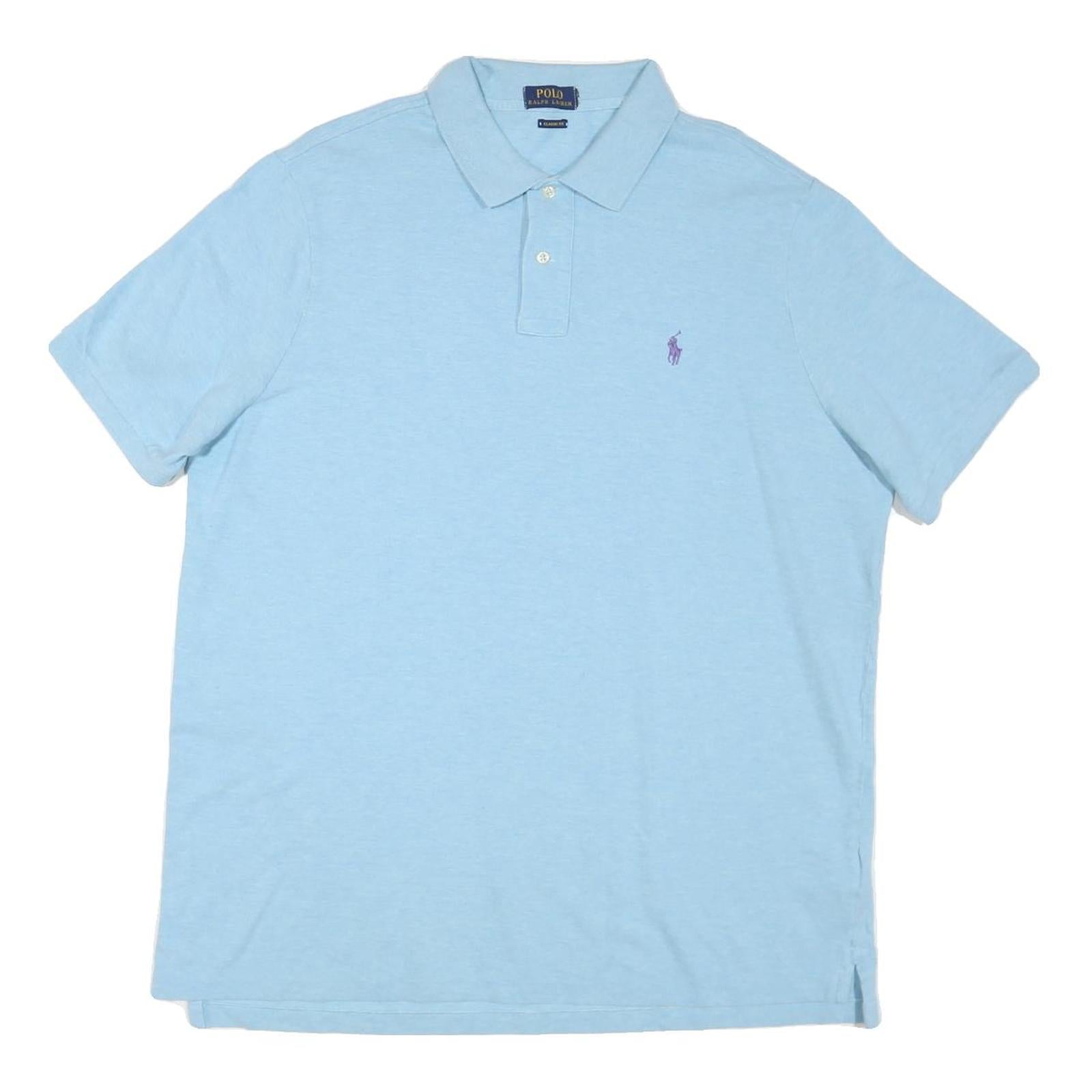 POLO RALPH LAUREN Mens Blue Cotton Blend Short Sleeve Plain L Polo Shirt Classic Refurbished - N/A refurbished available on Cerqular