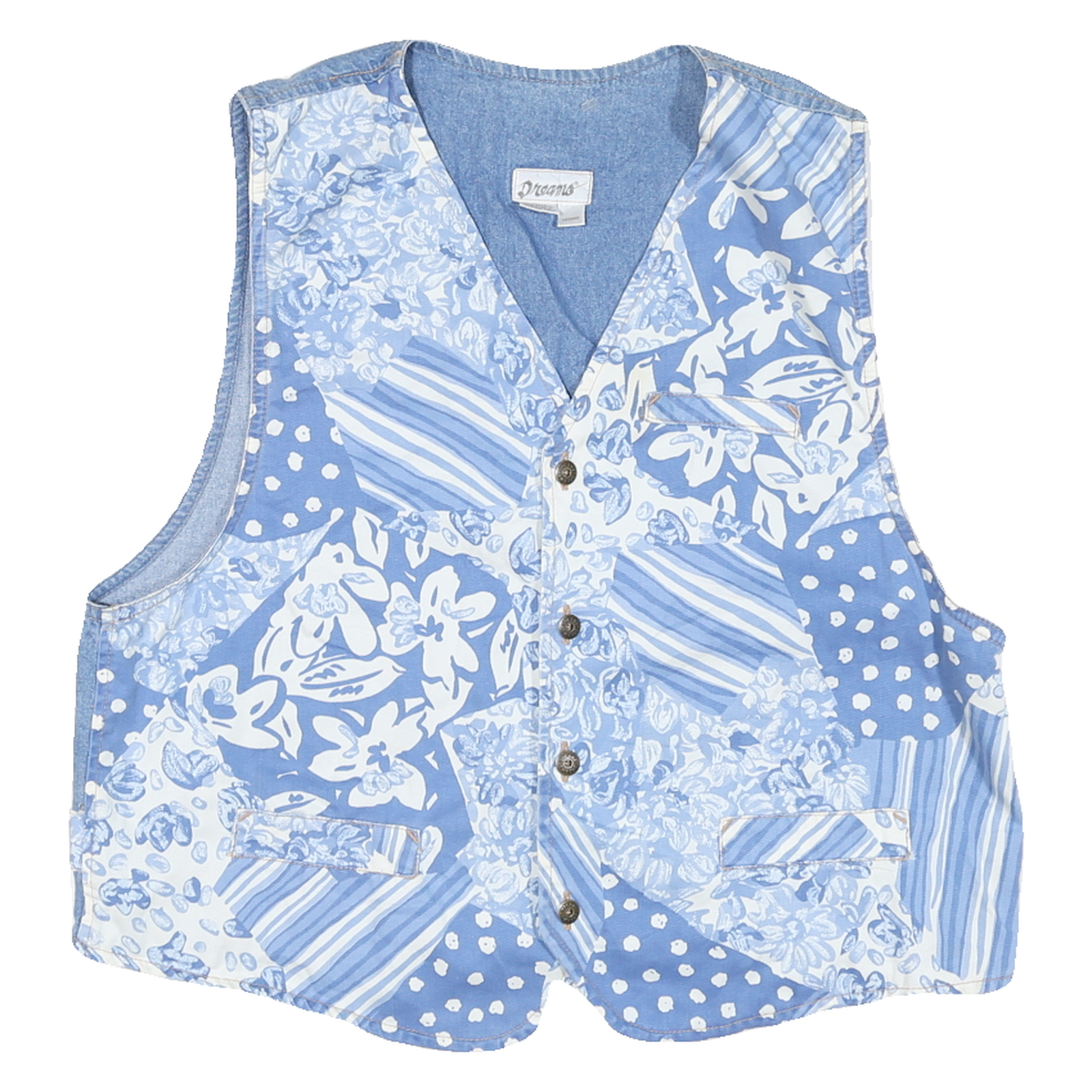 DREAMS Mens Blue & White Floral Patchwork Cotton Blend Waistcoat M Vest Refurbished - N/A refurbished available on Cerqular