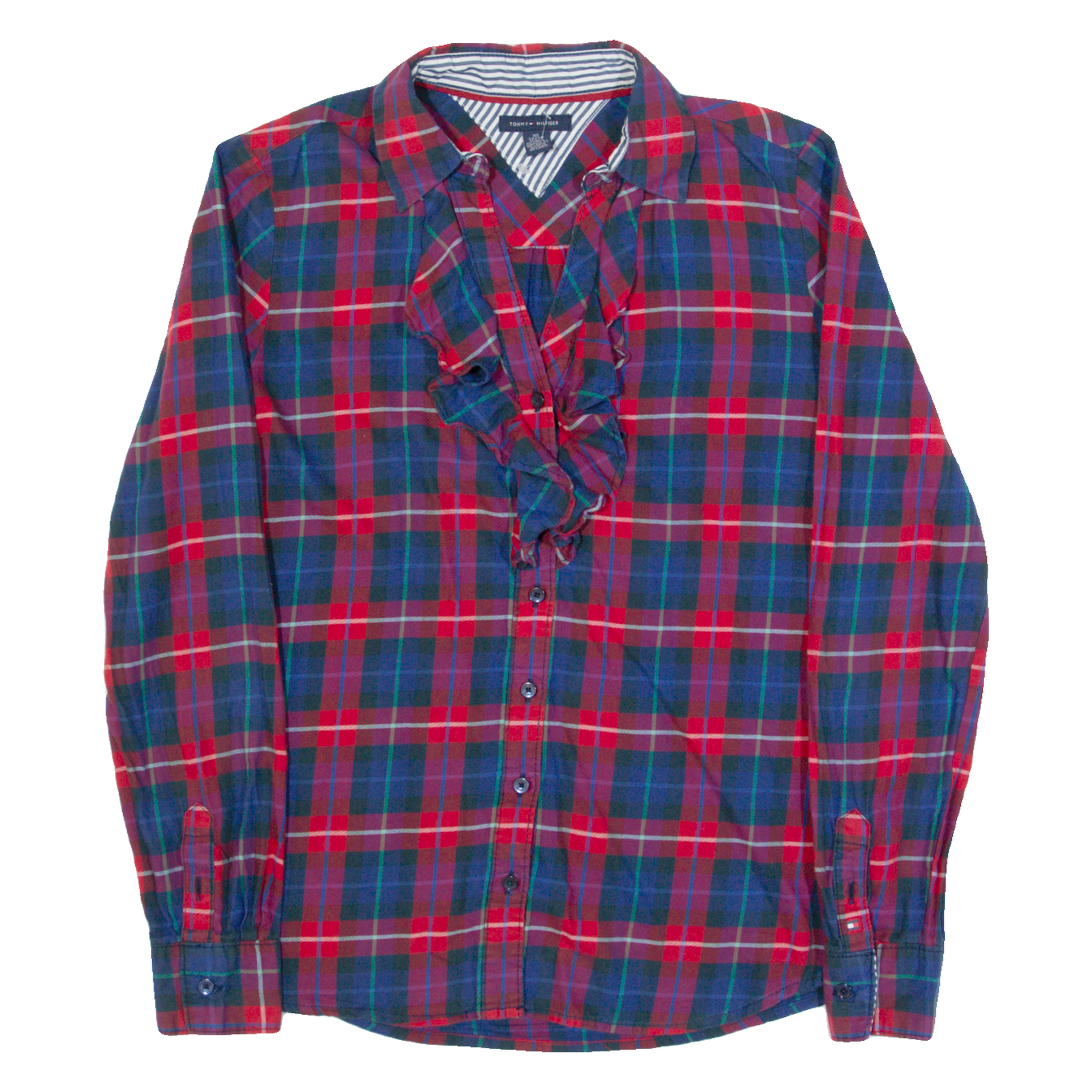 TOMMY HILFIGER Womens Printed Shirt Red Collared Long Sleeve Check XS Refurbished - N/A refurbished available on Cerqular
