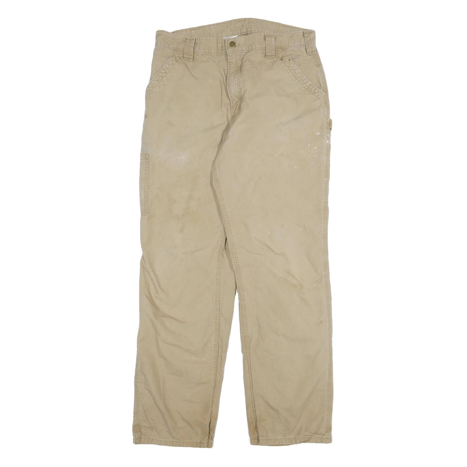 CARHARTT Mens Relaxed Beige Cotton Blend Zip Trousers W32 L31 Workwear Durable Refurbished - N/A refurbished available on Cerqular