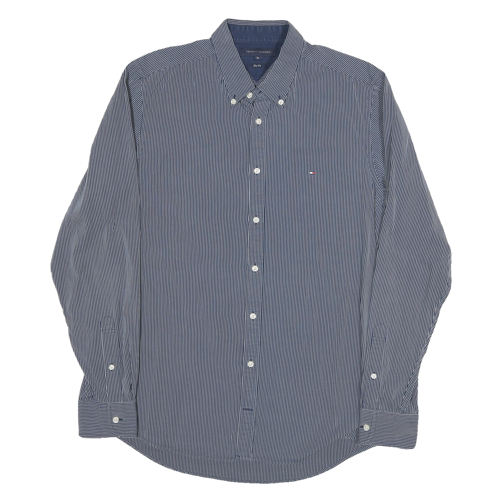 TOMMY HILFIGER Mens Blue & White Striped Shirt XL Button-Down Slim Fit Cotton Refurbished - N/A refurbished available on Cerqular