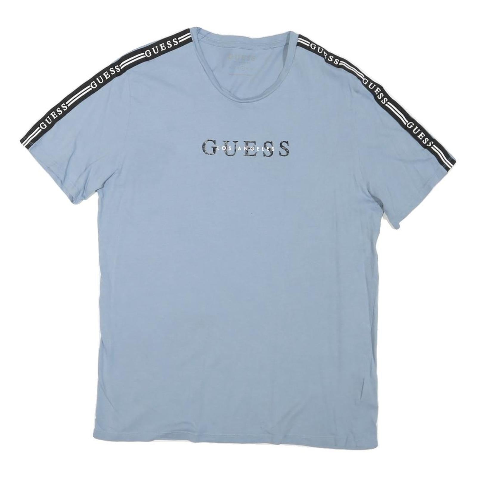GUESS Mens Blue T-Shirt L Short Sleeve Round Neck Logo Print Cotton Blend Refurbished - N/A refurbished available on Cerqular