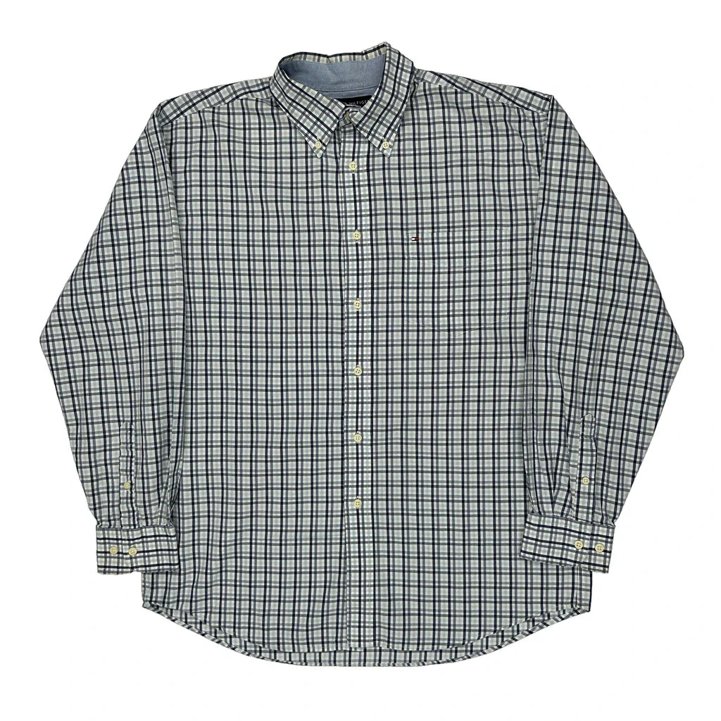 Buy Tommy Hilfiger Checked Shirt - Large Blue Cotton Refurbished - $30.81 Tommy Hilfiger Checked Shirt - Large Blue Cotton Refurbished - Thrifted (note: this is a term often used to describe second- refurbished available on Cerqular