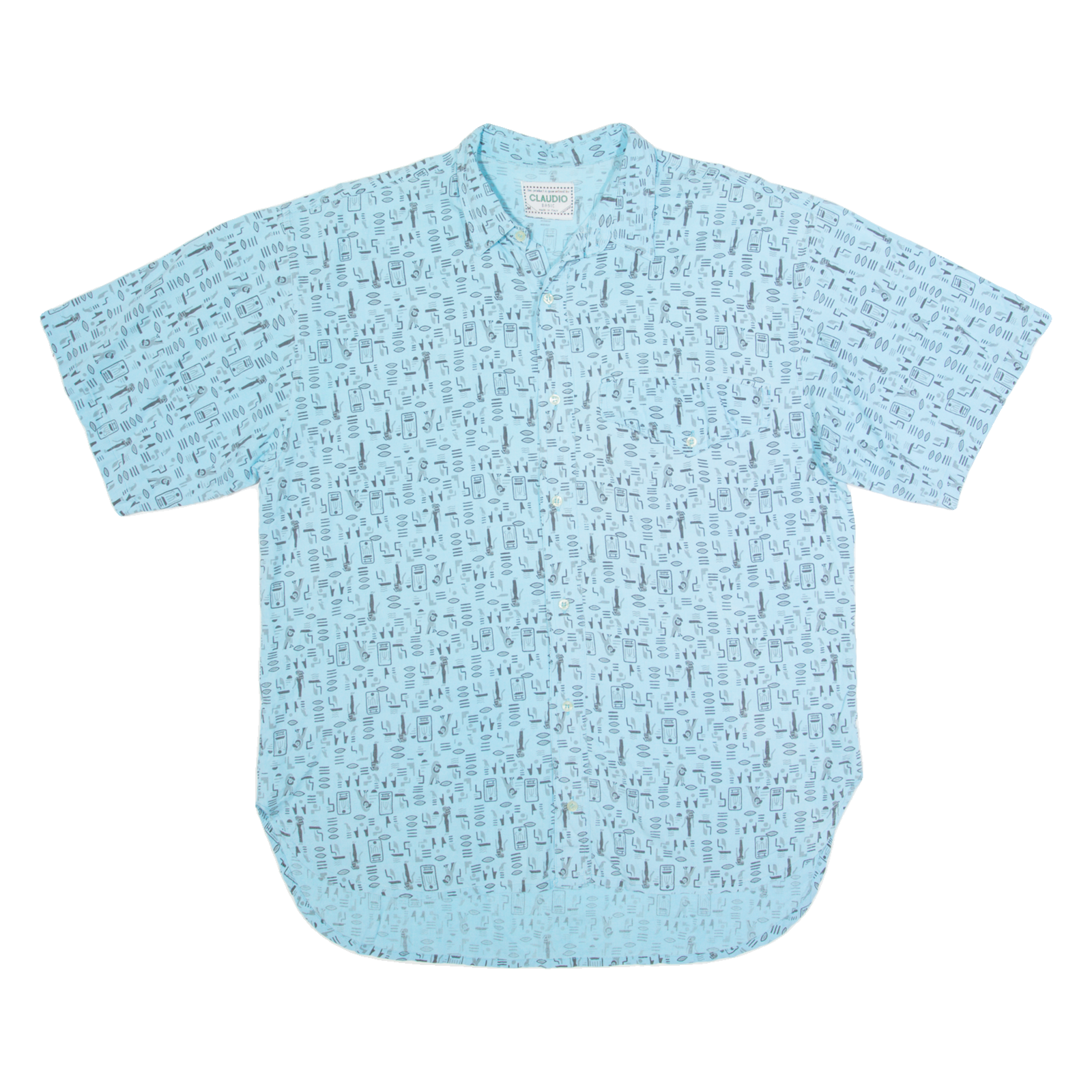 CLAUDIO Egyptian Mens Shirt Blue 90s Crazy Pattern L Refurbished - N/A refurbished available on Cerqular