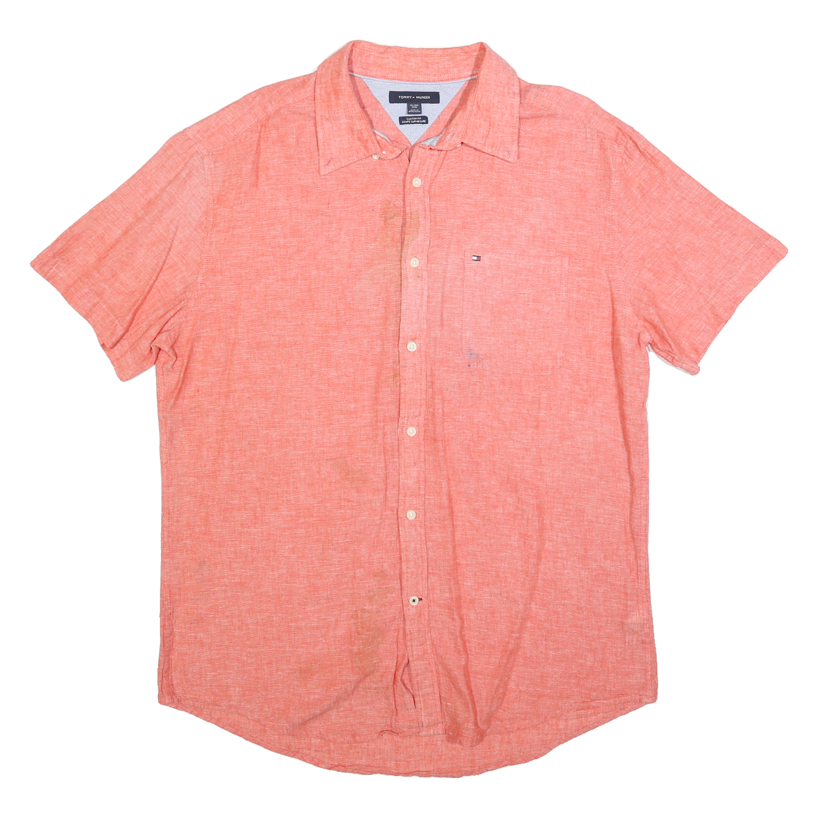 TOMMY HILFIGER Mens Orange Linen Shirt 2XL Casual Button Down Summer Refurbished - N/A refurbished available on Cerqular