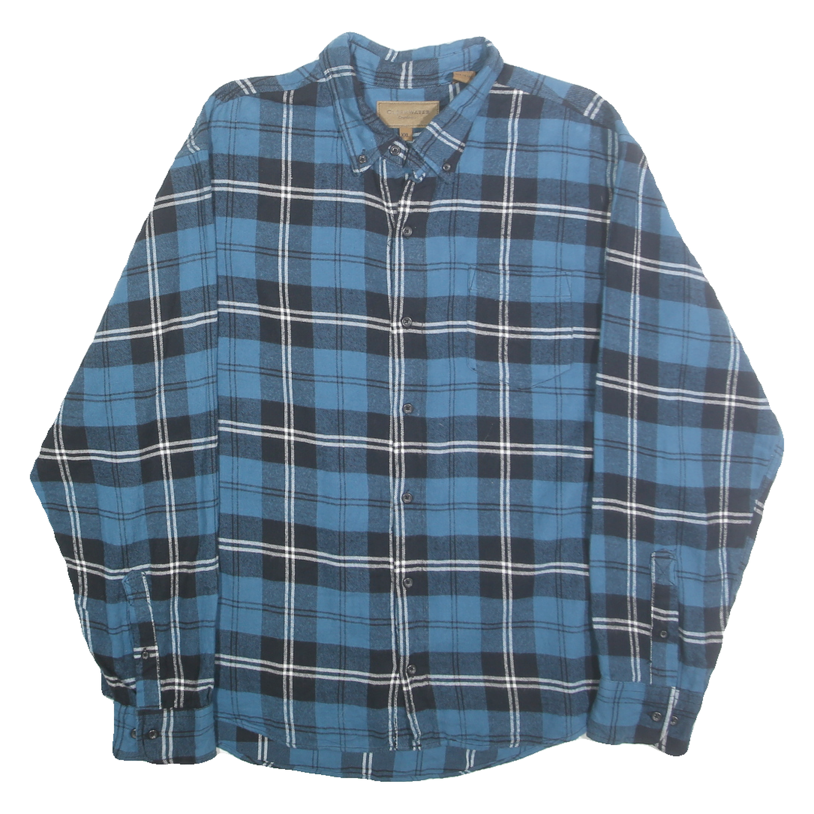 CLEARWATER Mens Blue & Black Check Shirt 2XL Cotton Long Sleeve Button Down Refurbished - N/A refurbished available on Cerqular