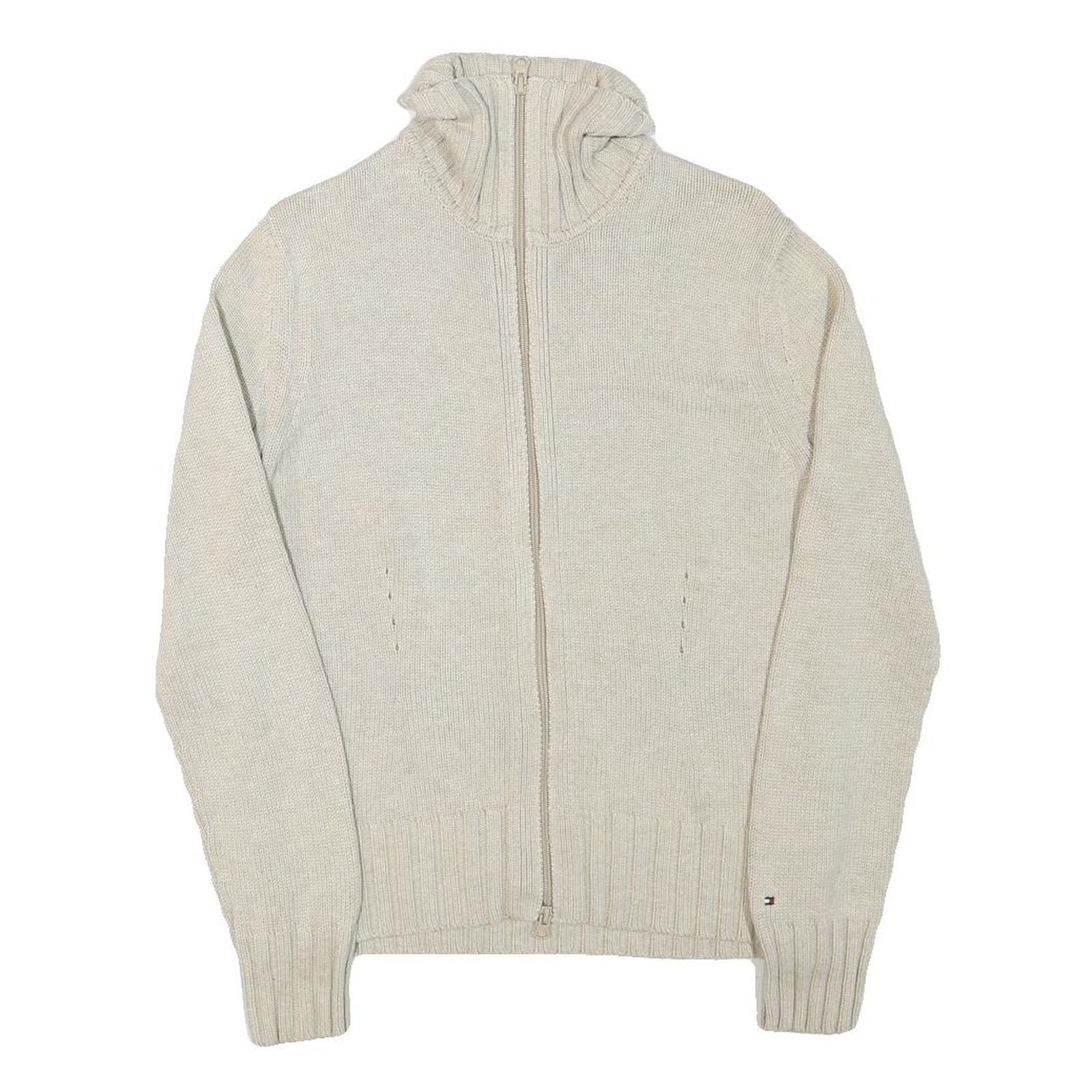 TOMMY HILFIGER Womens Cream Plain Cotton Blend Pullover Jumper L Zippered Rib Refurbished - N/A refurbished available on Cerqular