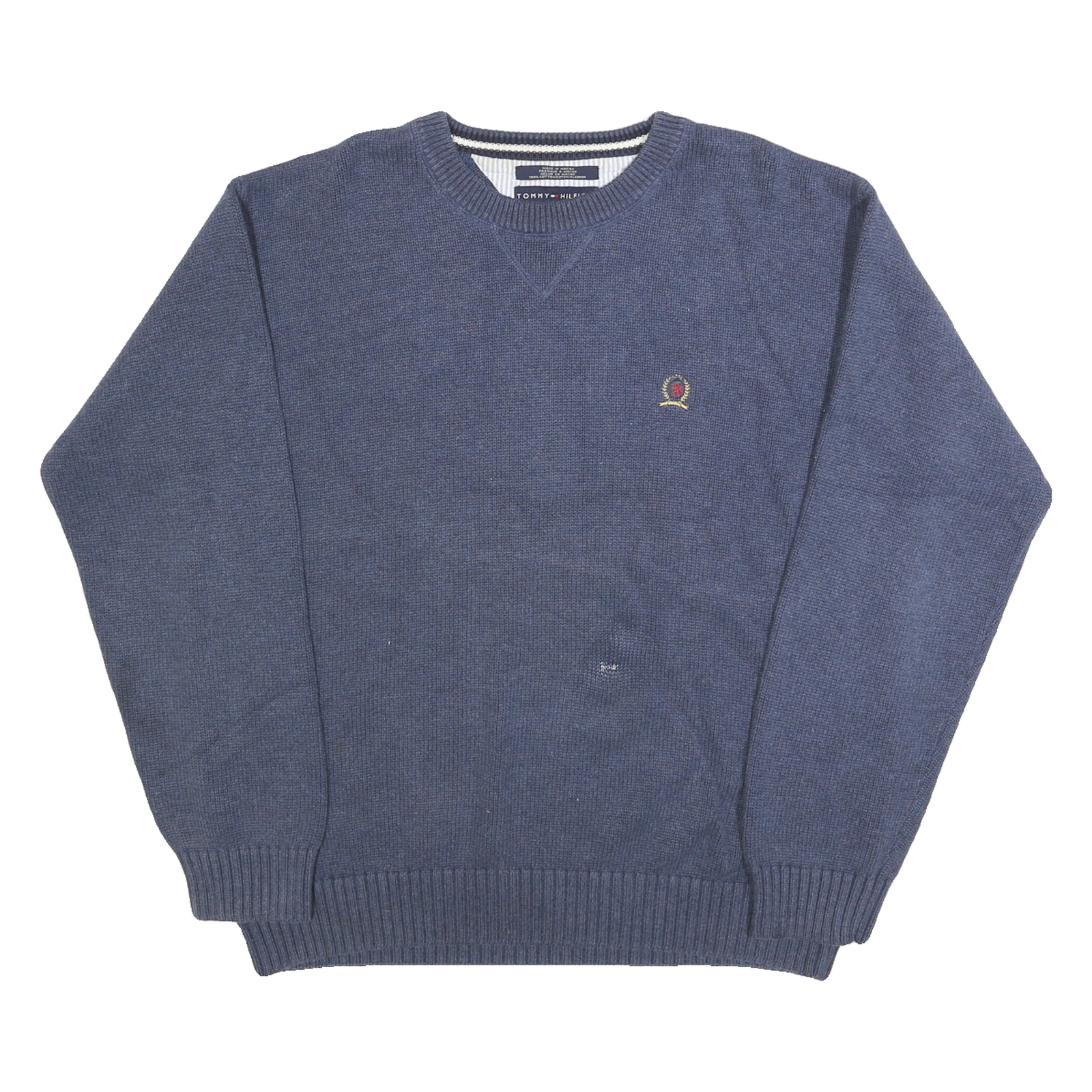 TOMMY HILFIGER Mens Blue Plain Jumper Crew Neck Basic Knit Pullover XL Cotton Refurbished - N/A refurbished available on Cerqular