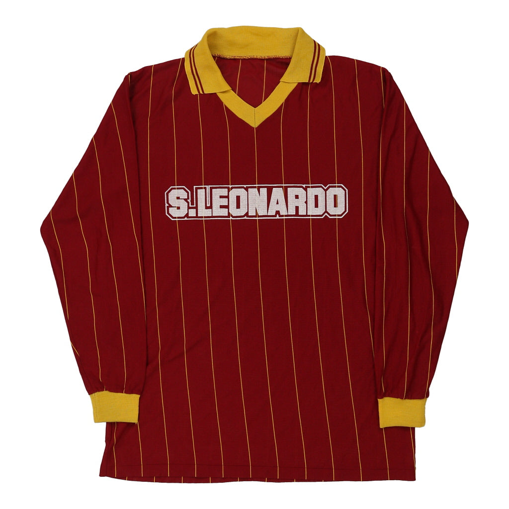 1970's S.Leonardo Unbranded Striped Football Shirt - Medium Red Polyester Refurbished - Thrifted (note: this is a term often used to describe second- refurbished available on Cerqular