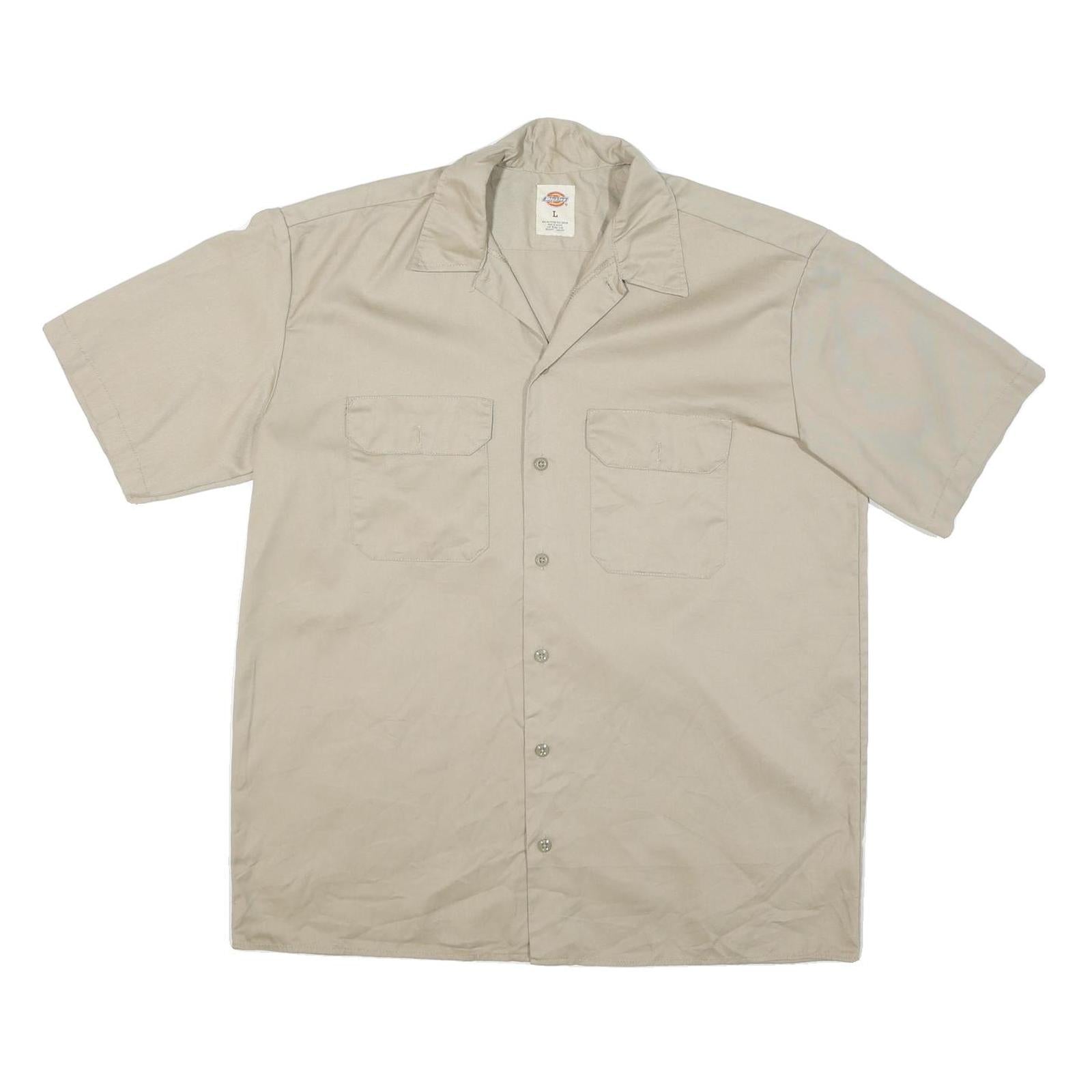 DICKIES Mens Beige Cotton Blend Work Shirt L Button Pocket Short Sleeve Refurbished - N/A refurbished available on Cerqular