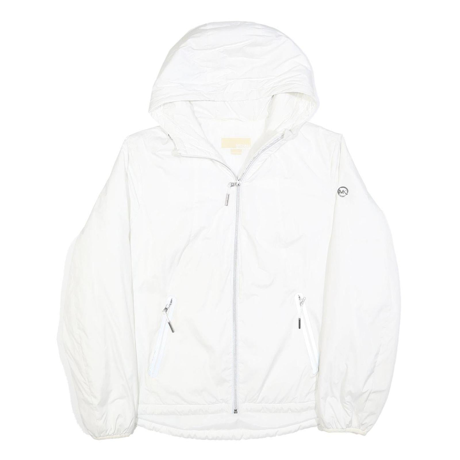 MICHAEL KORS Womens White Hooded Jacket L Polyester Blend Zip Plain Lightweight Refurbished - N/A refurbished available on Cerqular