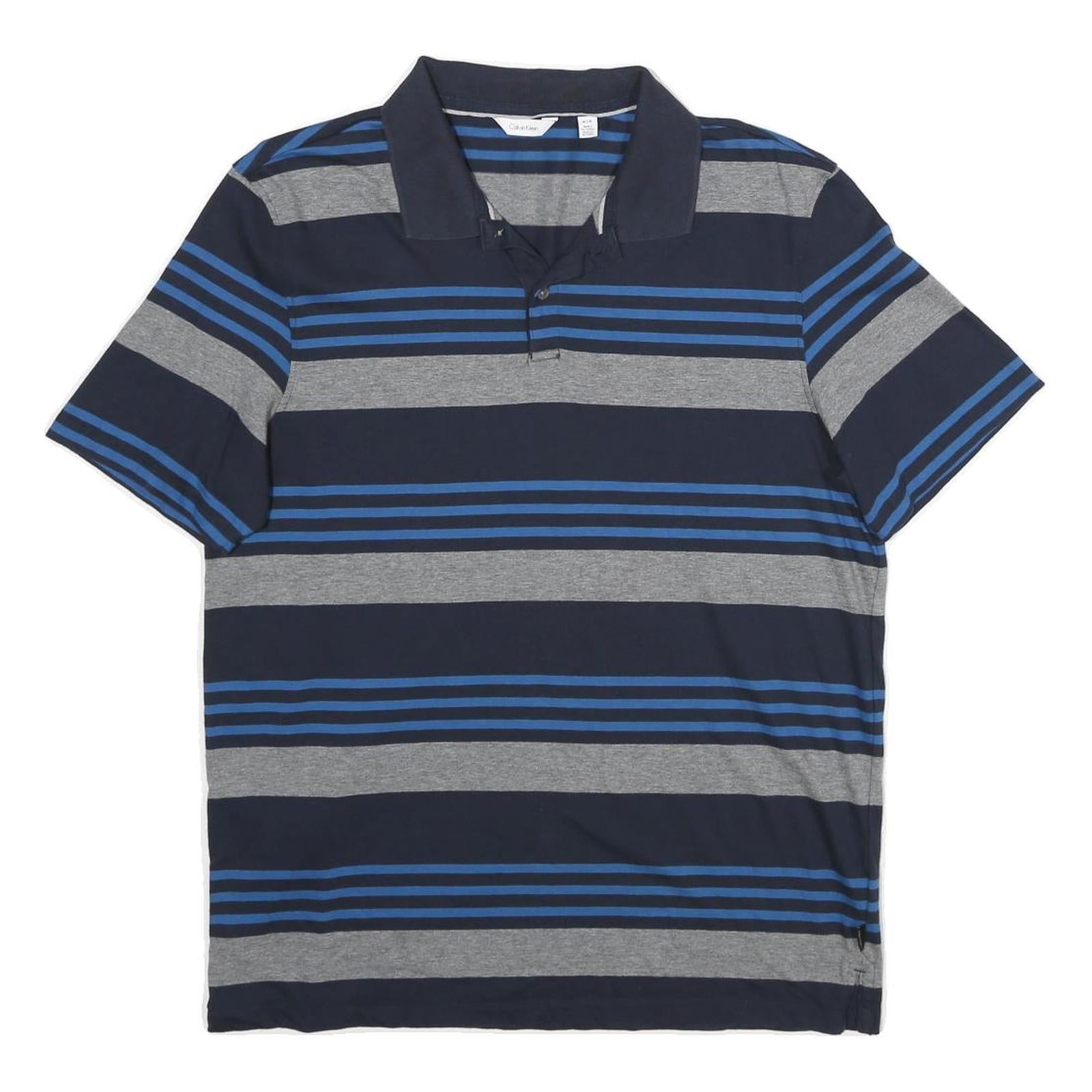 CALVIN KLEIN Mens Navy Blue & Grey Striped Short Sleeve Polo Shirt M Cotton Refurbished - N/A refurbished available on Cerqular