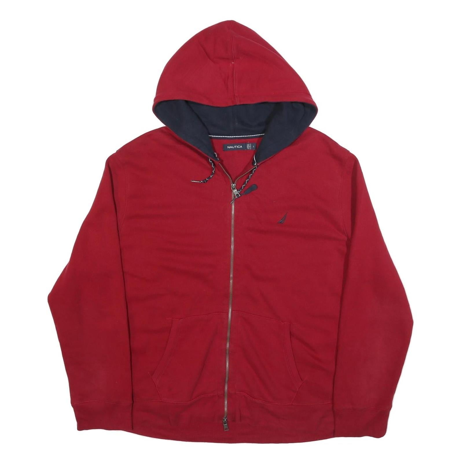 NAUTICA Mens Red Pullover Hoodie L Cotton Blend Full Zip Casual Refurbished - N/A refurbished available on Cerqular