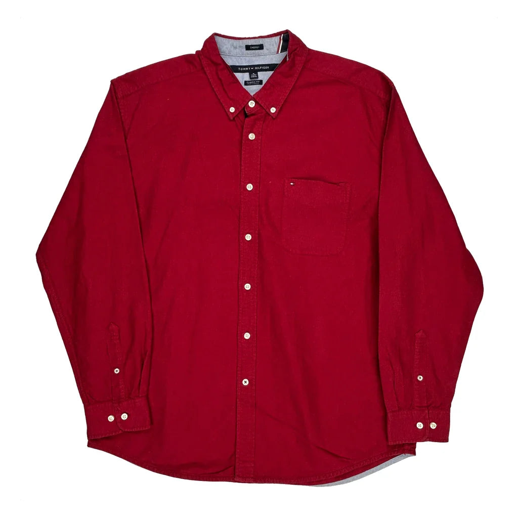 Tommy Hilfiger Shirt - XL Red Cotton Refurbished - Thrifted (note: this is a term often used to describe second- refurbished available on Cerqular