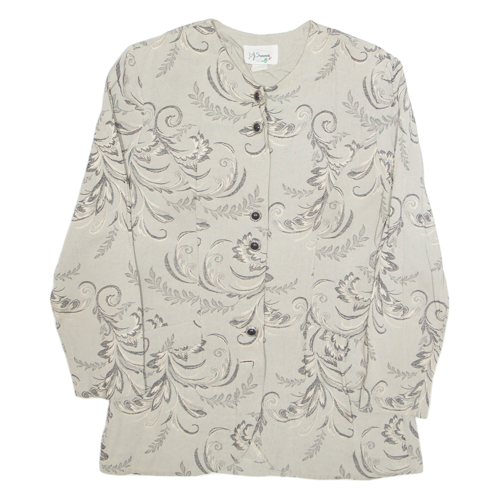 D.J.SUMMERS Womens Printed Shirt Grey Collared Long Sleeve 90s Floral M Refurbished - N/A refurbished available on Cerqular