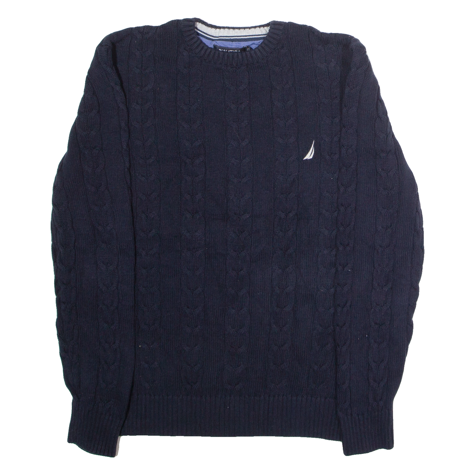 NAUTICA Mens Jumper Blue Crew Neck Cable Knit L Refurbished - N/A refurbished available on Cerqular