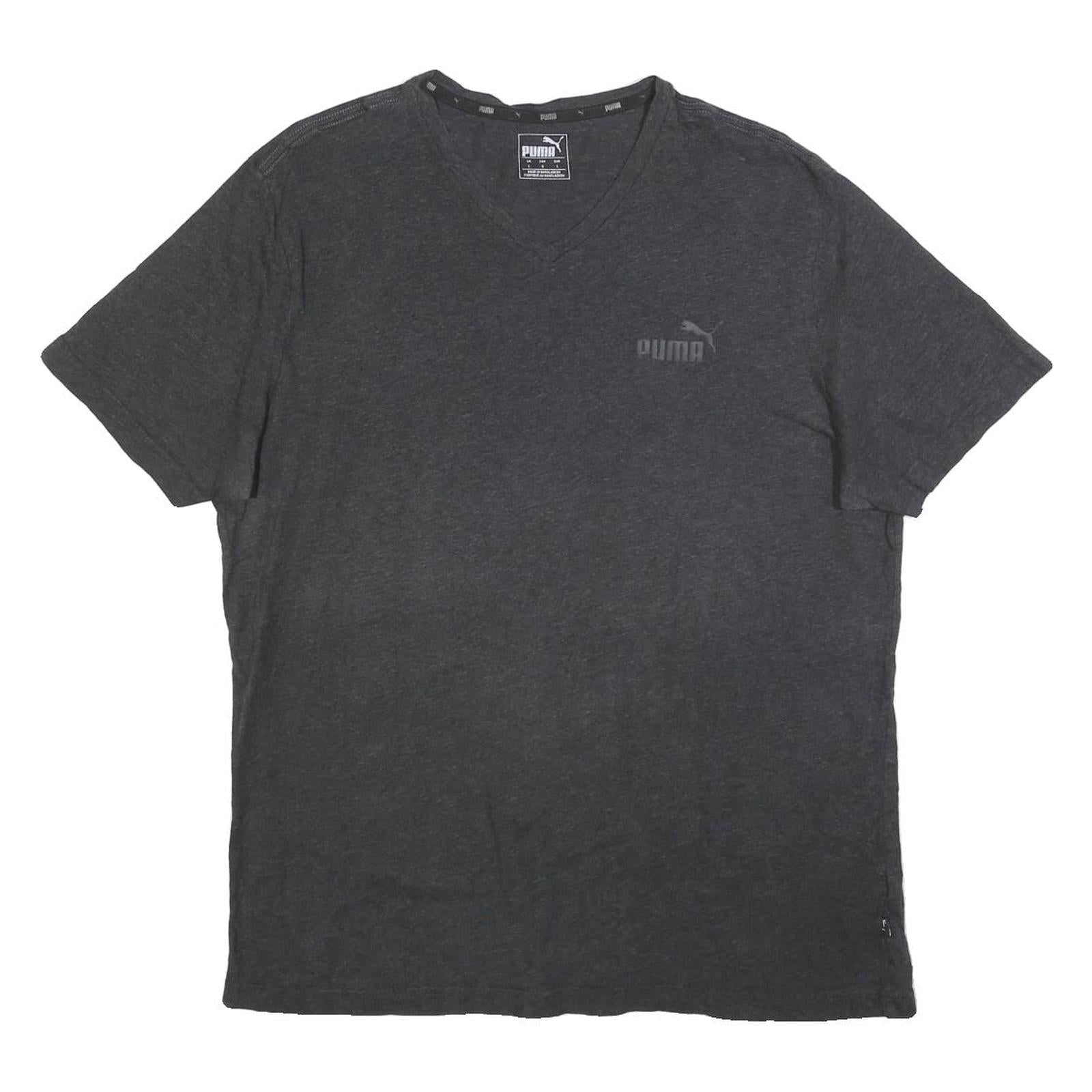 PUMA Mens Grey Cotton Blend T-Shirt L Short Sleeve V-Neck Logo Casual Wear Refurbished - N/A refurbished available on Cerqular
