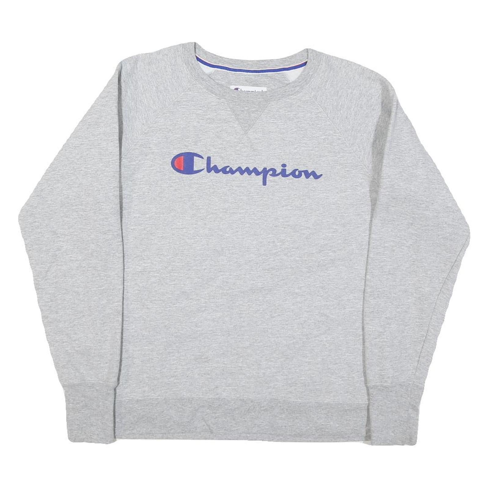 CHAMPION Mens Grey Cotton Blend Crew Neck M Logo Sweatshirt Casual Comfort Refurbished - N/A refurbished available on Cerqular