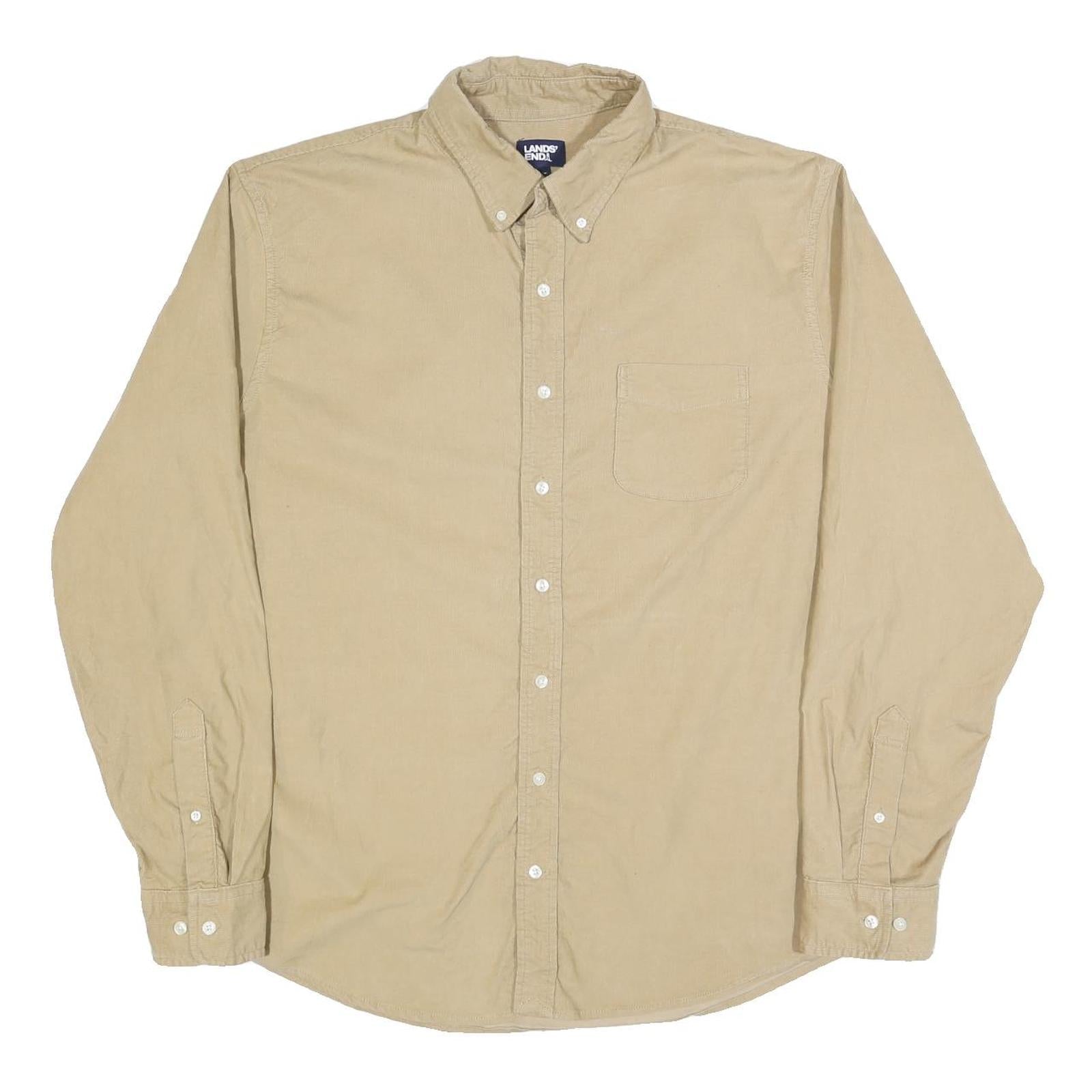 LANDS END Mens Beige Cotton Blend Button Down Shirt XL Casual Classic Refurbished - N/A refurbished available on Cerqular