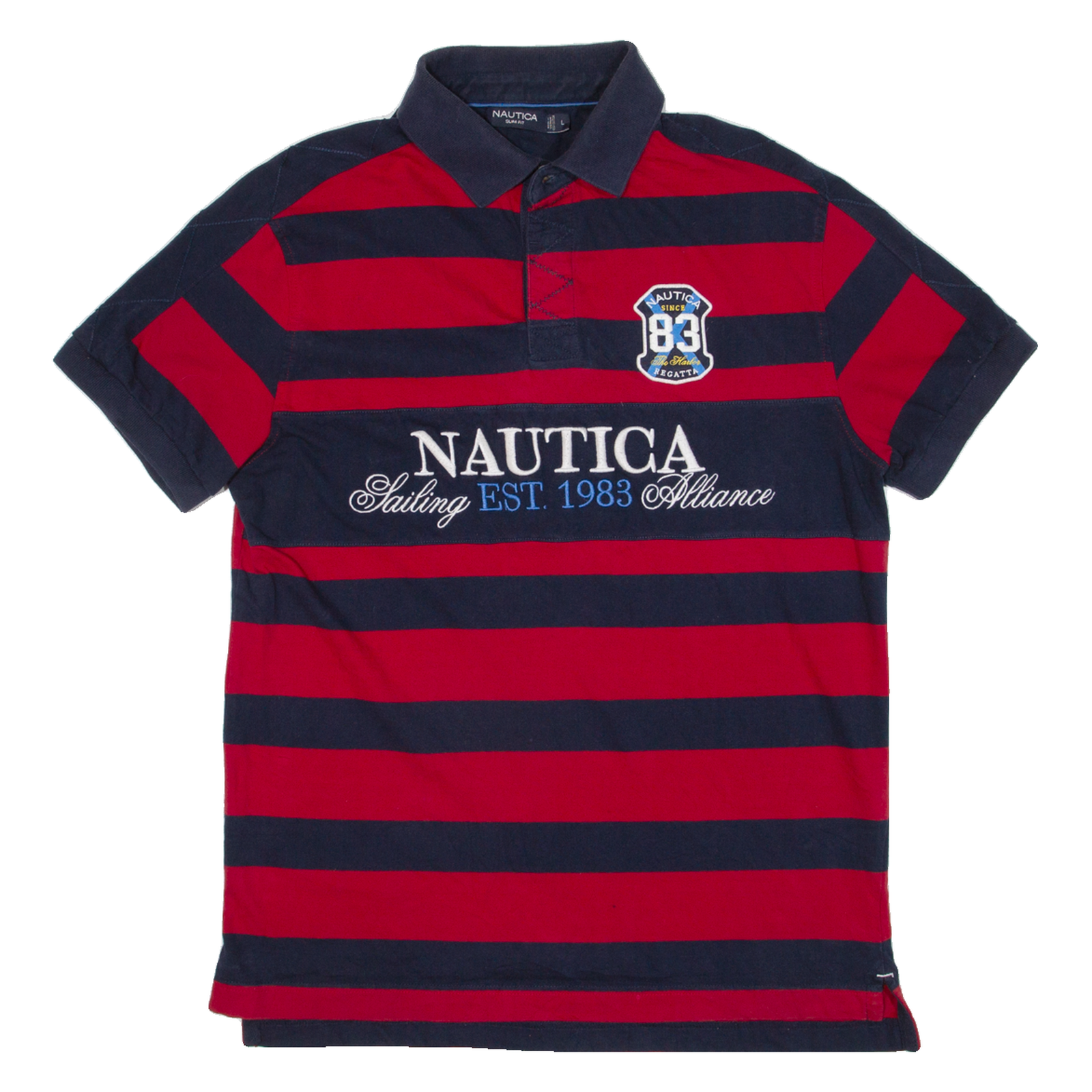 NAUTICA Mens Polo Shirt Red Striped L Refurbished - N/A refurbished available on Cerqular