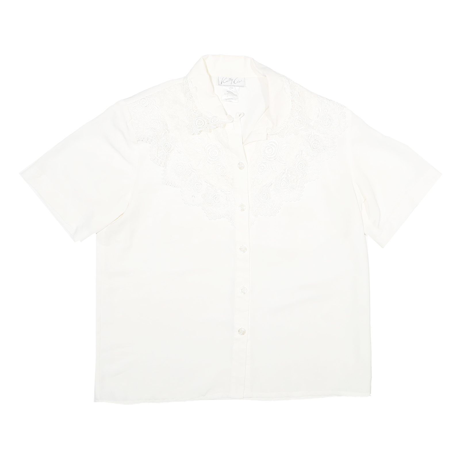 CATHY CHE Womens White & Cream Shirt XS Button Front Embroidered Lace Refurbished - N/A refurbished available on Cerqular