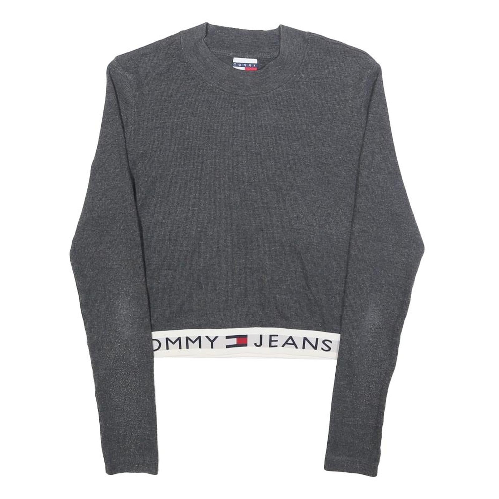 TOMMY JEANS Womens Grey Plain Crew Neck Basic Knit Jumper S Logo Band Bottom Refurbished - N/A refurbished available on Cerqular