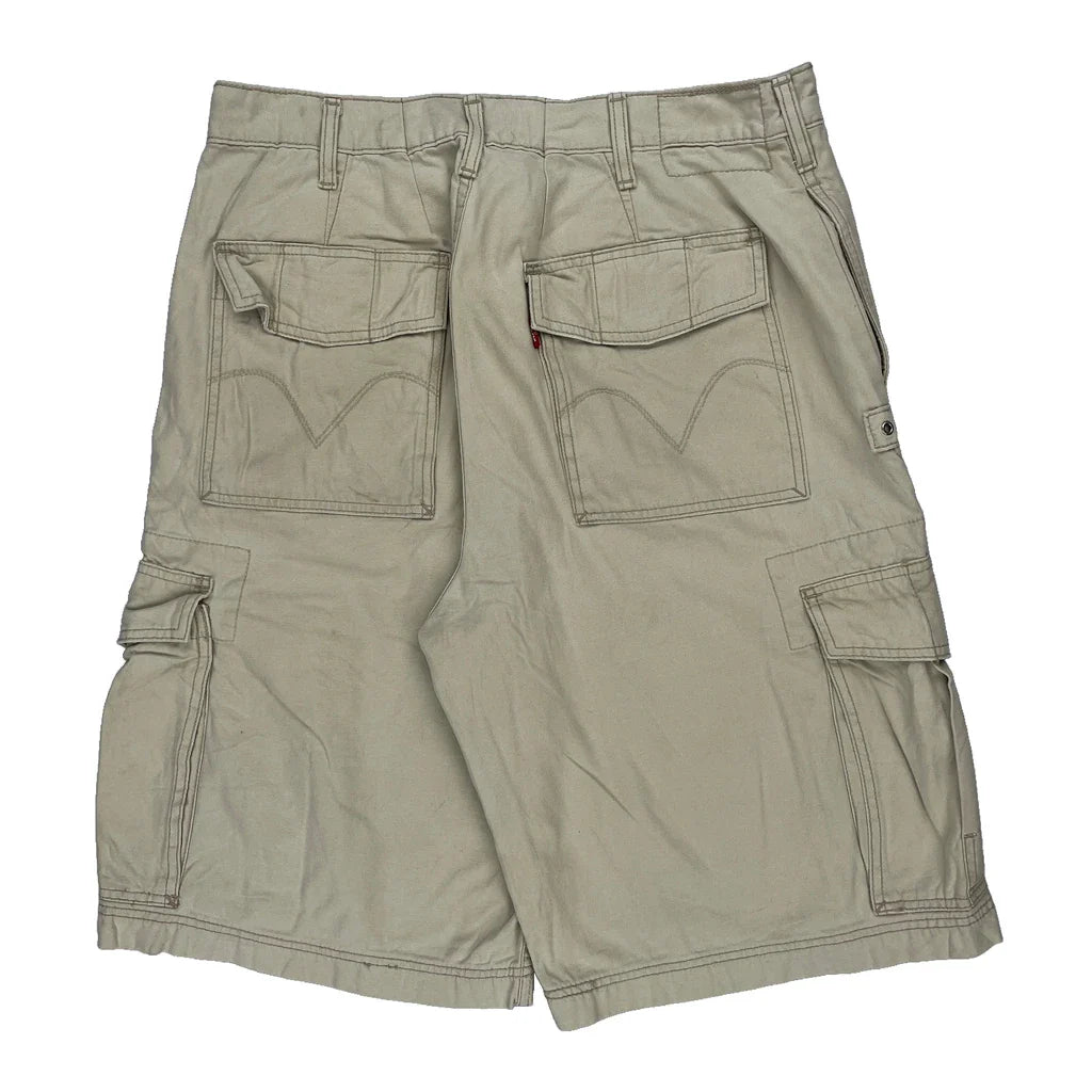 Levis Cargo Shorts - 33W 11L Beige Cotton Refurbished - Thrifted (note: this is a term often used to describe second- refurbished available on Cerqular