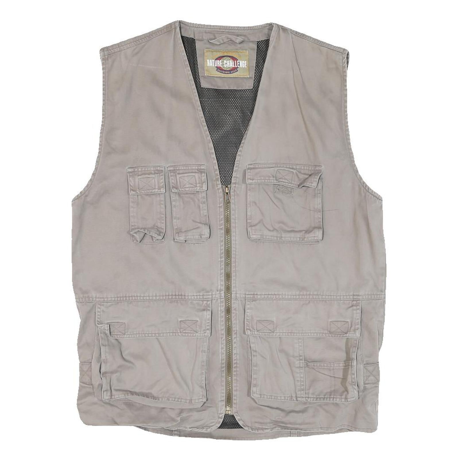 NATURE CHALLENGE Mens Beige Outdoor Cotton Blend Vest M Casual Utility Zip Refurbished - N/A refurbished available on Cerqular