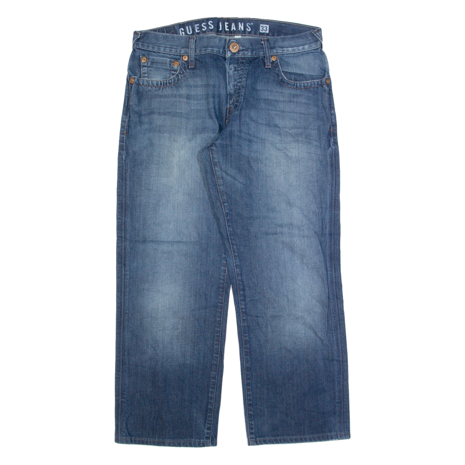 GUESS Rebel Mens Jeans Blue Regular Straight Stone Wash W33 L30 Refurbished - N/A refurbished available on Cerqular