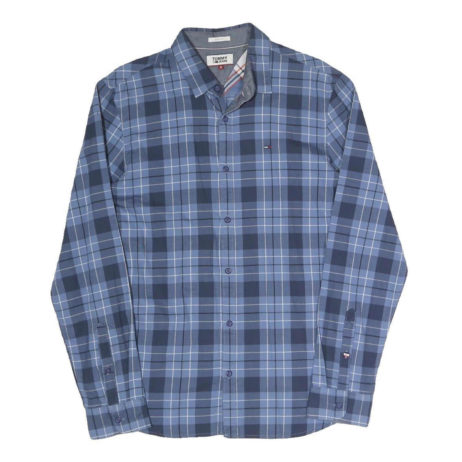 TOMMY JEANS Mens Blue Check Shirt M Cotton Blend Button Collar Long Sleeve Refurbished - N/A refurbished available on Cerqular