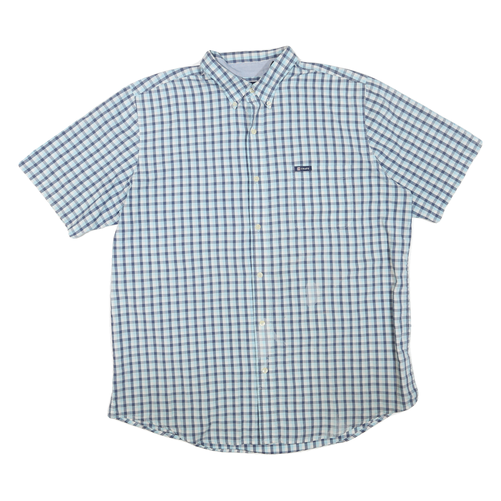 CHAPS Mens Blue & White Checked Shirt XL Casual Cotton Blend Button Down Refurbished - N/A refurbished available on Cerqular