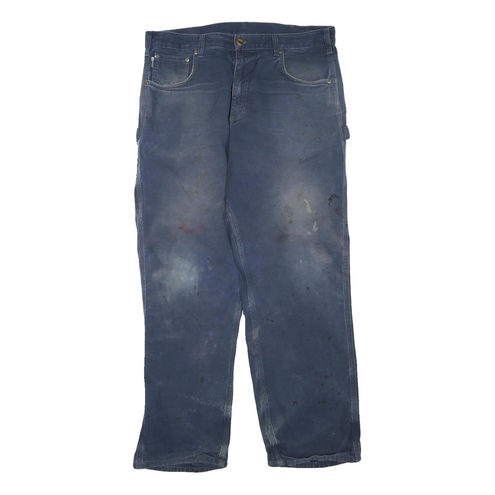 CARHARTT Mens Cotton Blend Blue Regular Fit Straight Leg Trousers W36 L32 Refurbished - N/A refurbished available on Cerqular