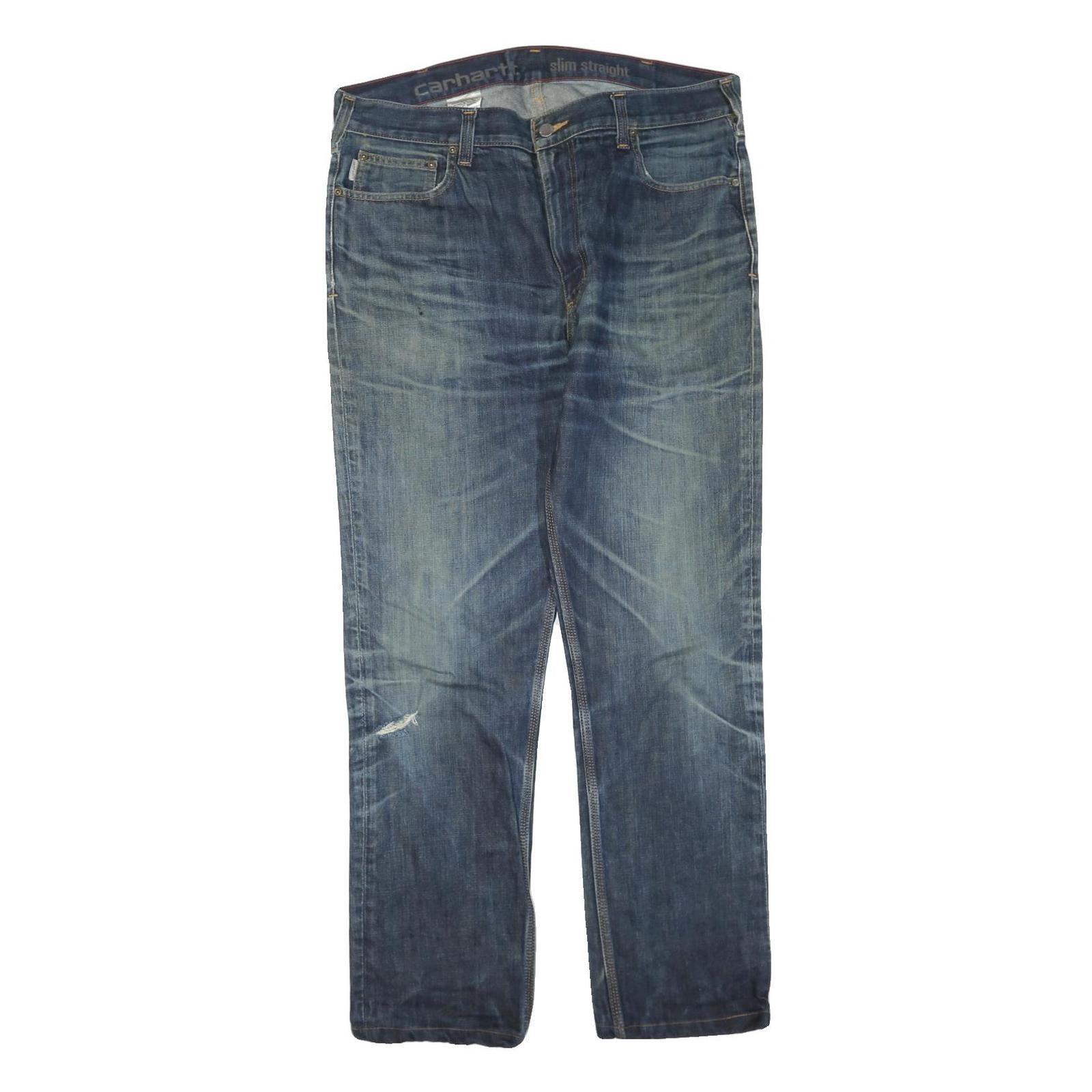 CARHARTT Mens Regular Blue Denim Slim Straight Jeans W36 L31 Distressed Zip Refurbished - N/A refurbished available on Cerqular