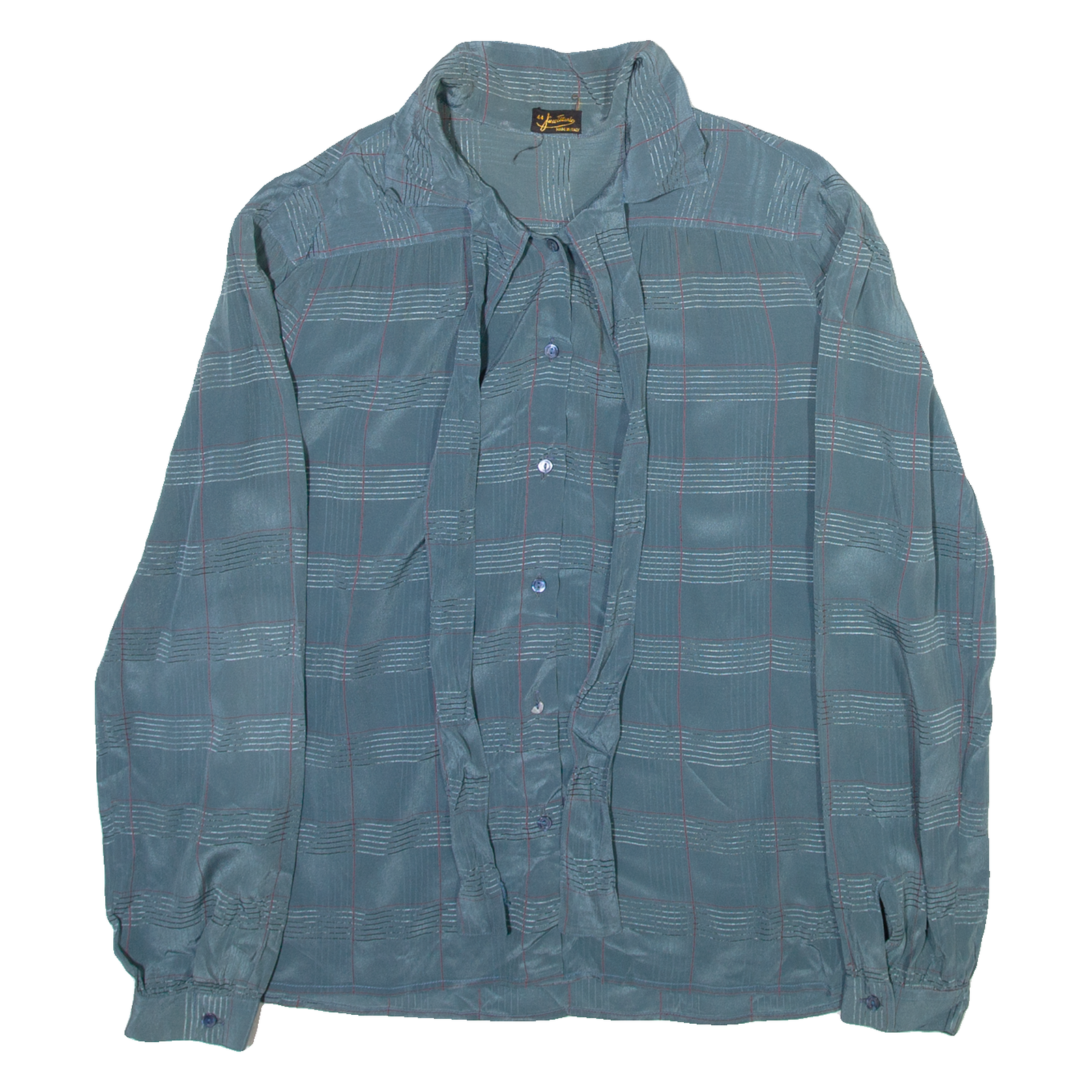 JUCCILLARIO Womens Printed Shirt Blue Collared Long Sleeve Silk Check S Refurbished - N/A refurbished available on Cerqular