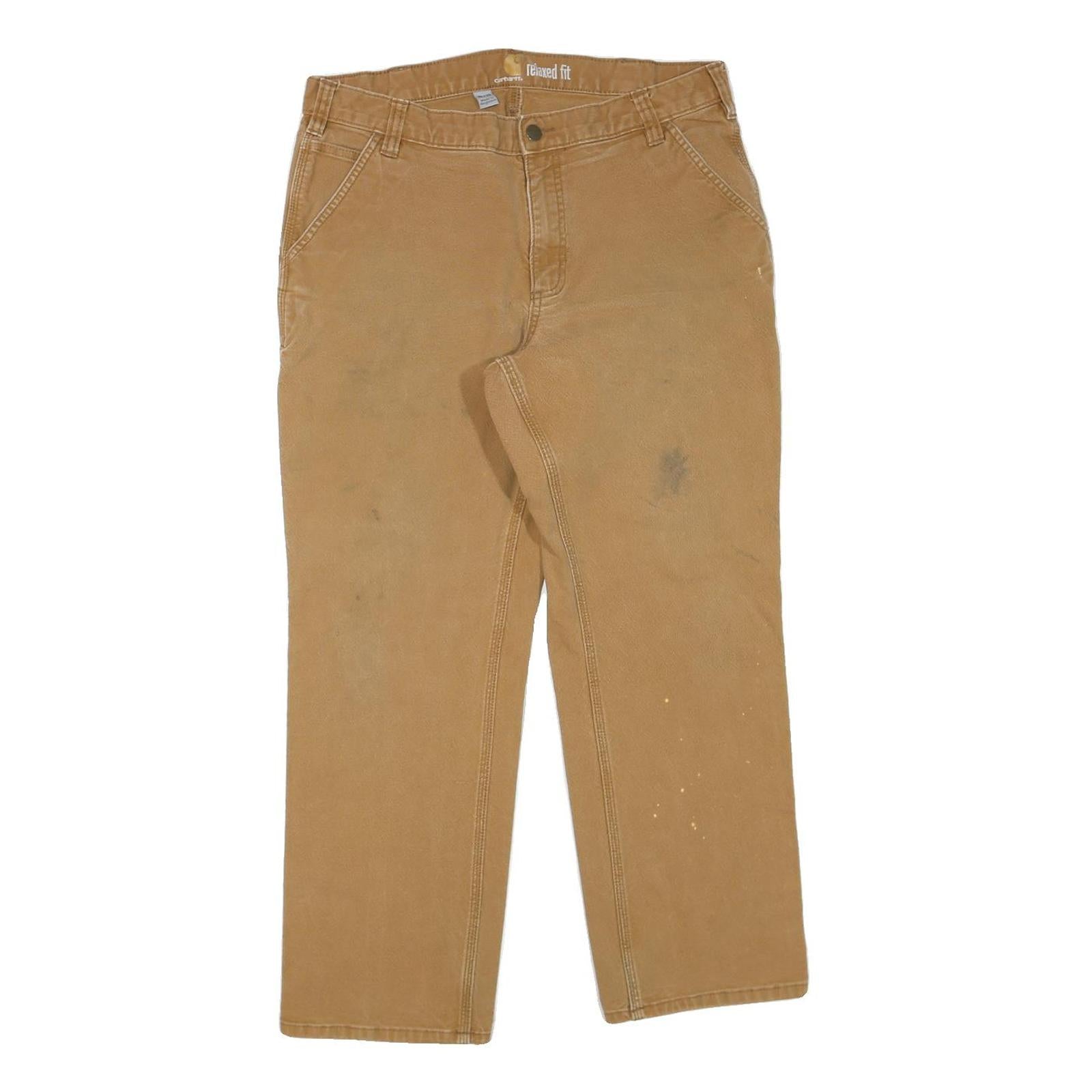 CARHARTT Mens Cotton Blend Beige Regular Fit Straight Leg Trousers W36 L27 Refurbished - N/A refurbished available on Cerqular