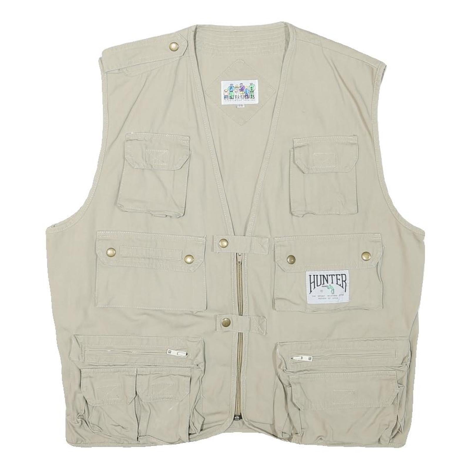 HUNTER SPORT Mens Beige Cotton Blend Utility Vest L Multi Pocket Zip Casual Refurbished - N/A refurbished available on Cerqular